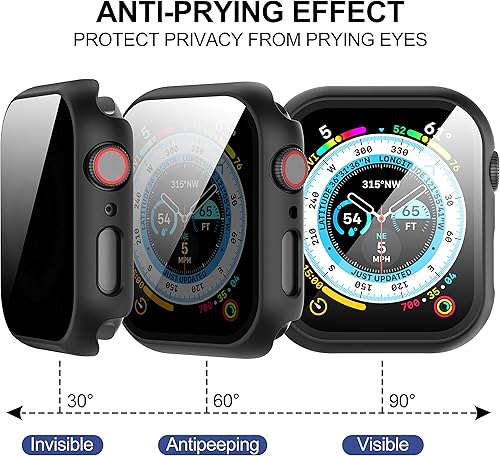 Miniatura 4 de Suoman - Juego de 3 fundas para Apple Watch de 44 mm con protector de pantalla de privacidad, anti-mirones Funda de cristal templado ultra delgada