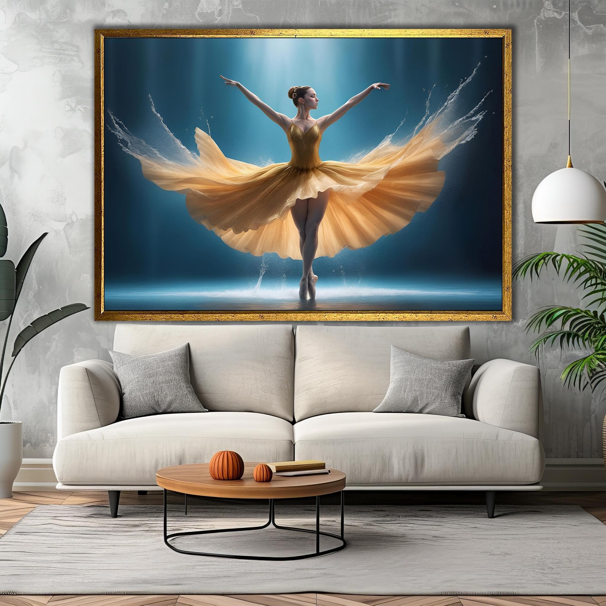 LMYCHENG Złote plakaty taneczne i druki: elegancka tancerka z żółtą sukienką płótno ścienne dekoracja sypialni (30 x 40 cm / wewnętrzna rama)
