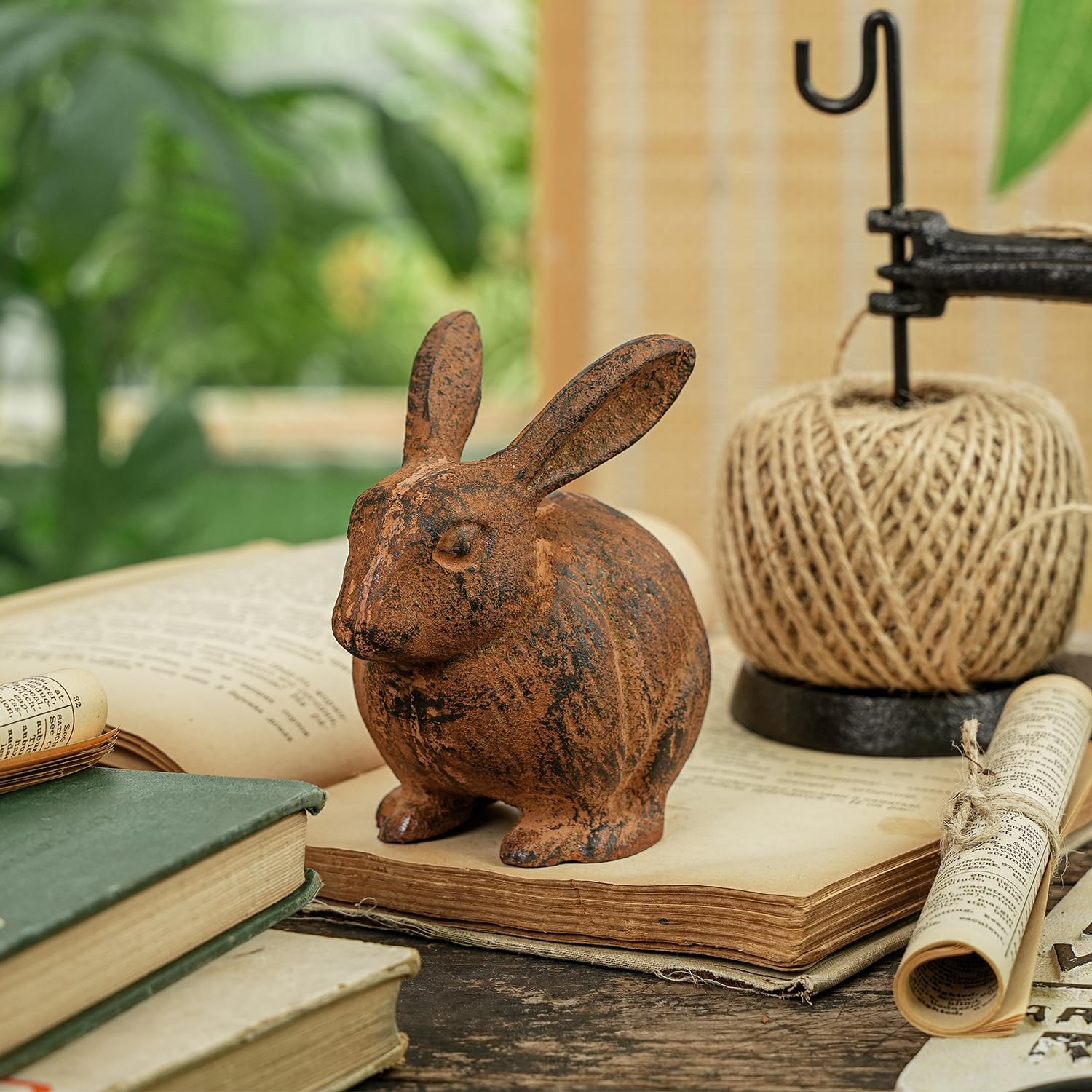 Cast Iron Rabbit Butler Statue Snapklik.com : Cast Iron Rabbit Statue, Vintage Animal Collection ...
