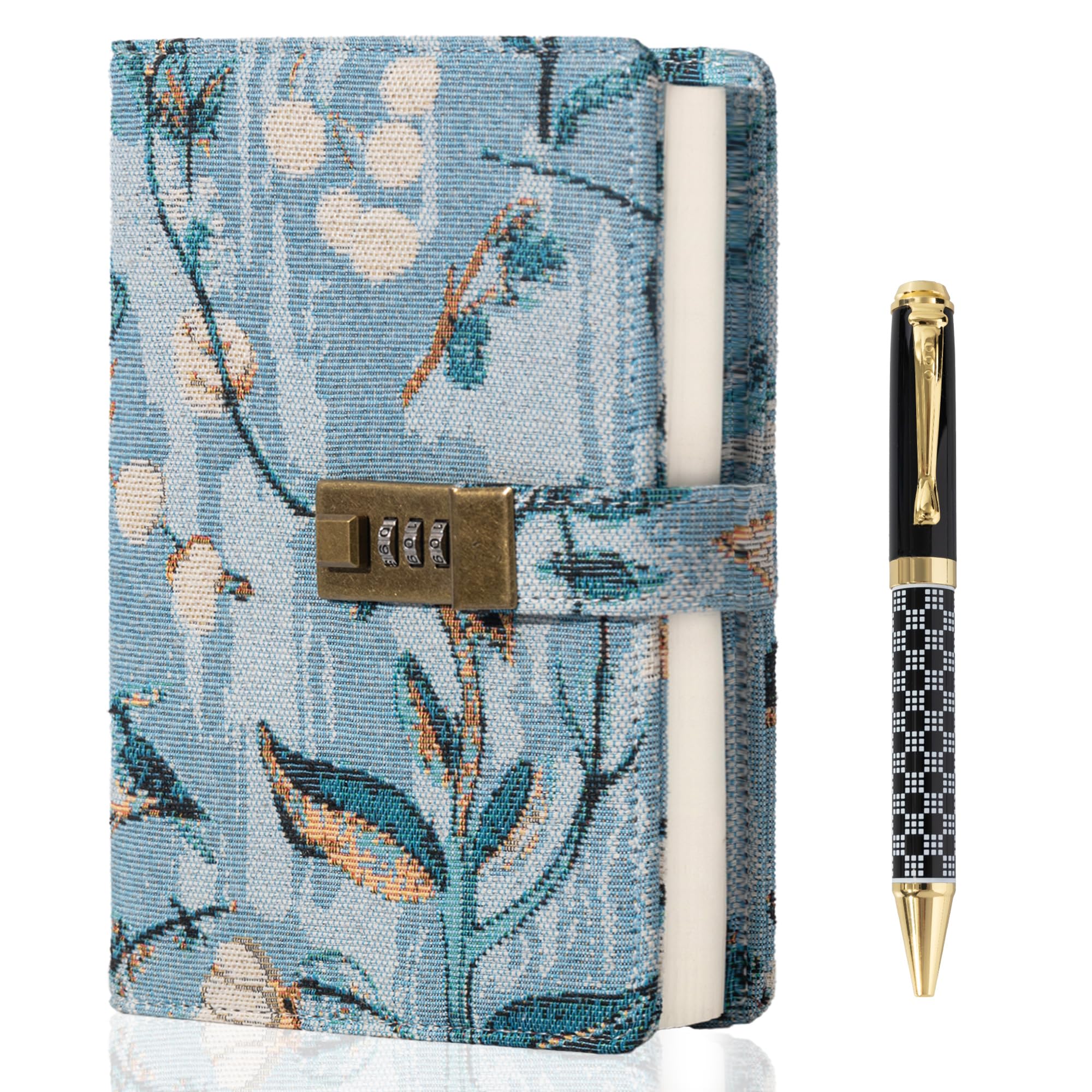 TIEFOSSI Embroidered Diary with Lock, Lined Lock journal for Women Men, Aesthetic Journal with Pen, Hardcover Journal for Journaling Writing Planning, 100 GSM Thick Paper, 224 Numbered Pages