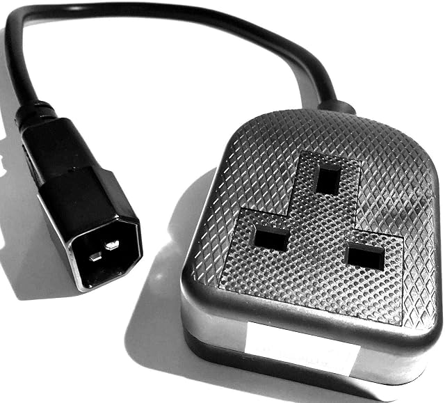 IEC C14 plug to UK 13A Single socket 10A Adapter Lead 30cm cable 1G BLACK 0.3m