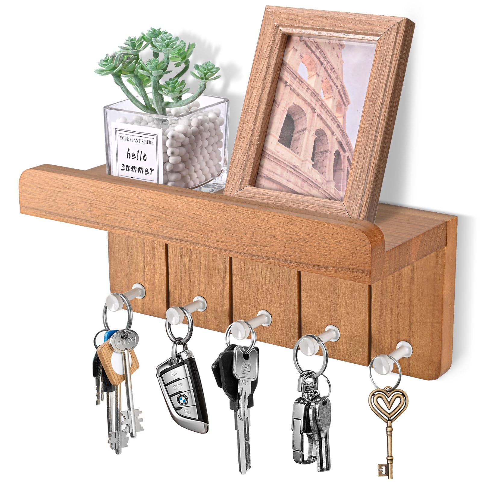 Niciksty Portachiavi in Legno con Ripiano, Portachiavi da Parete per Chiavi con 12 ganci, Portachiavi da Parete con Cassette Postali e Lavagna per Aree D'Ingresso e Dietro le Porte. Nero