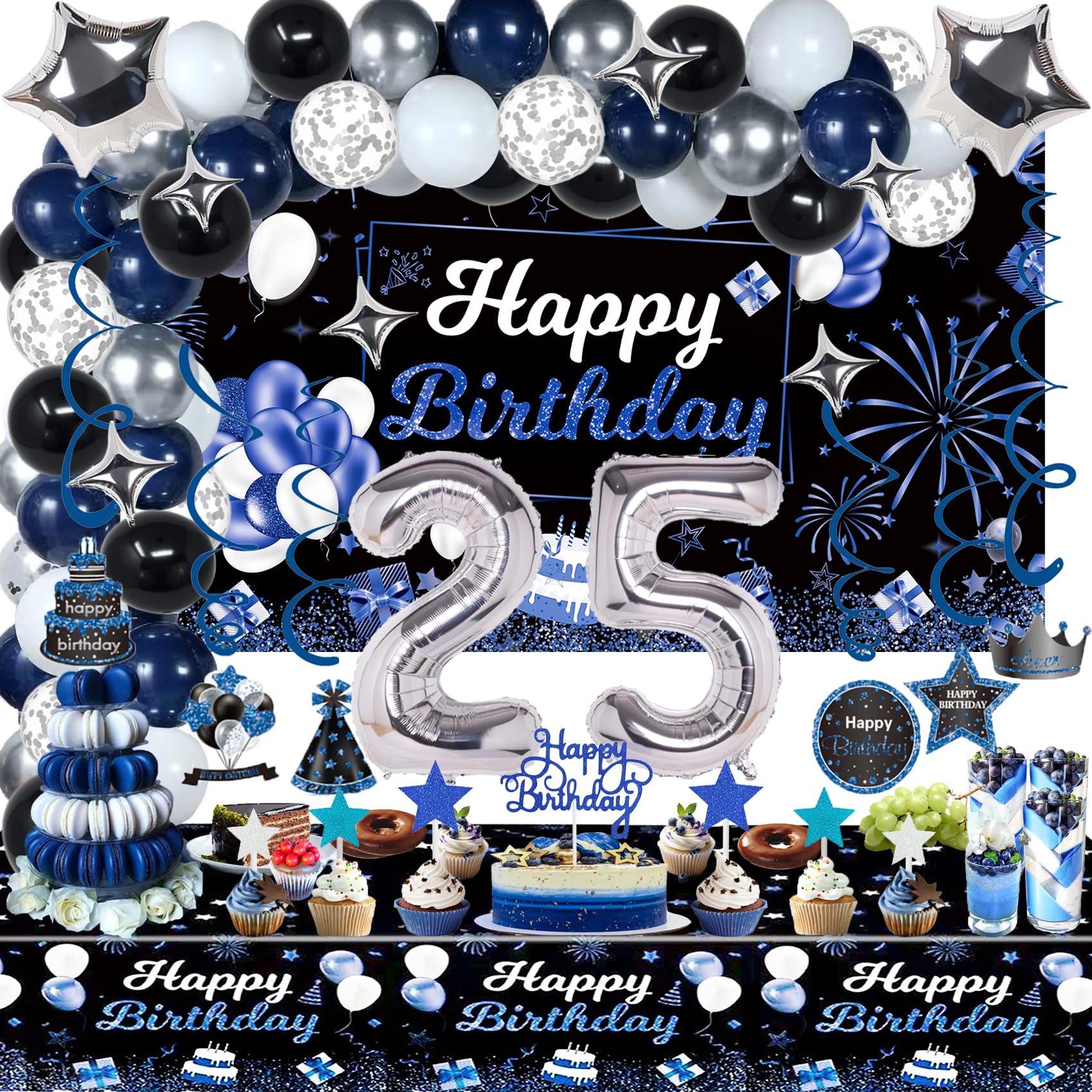 Amazon.com: Miidenks 25th Birthday Decorations Set for Him, Navy