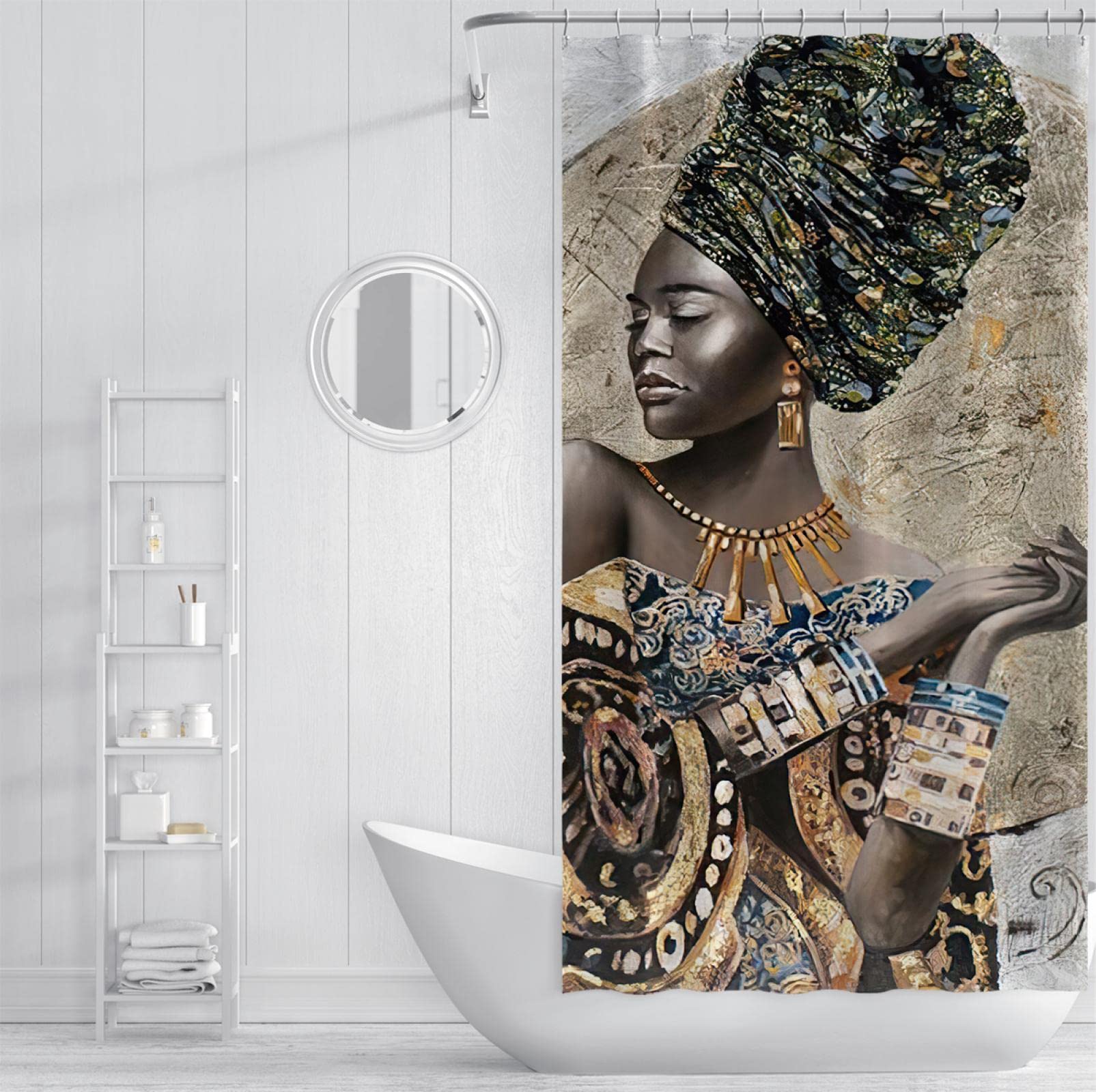 Girl Cortinas de ducha Estilo étnico africano Hermosa mujer Tribal Decoración Tela Cortina de ducha Cortina de baño de poliéster lavable para accesorios de baño 200x180 cm