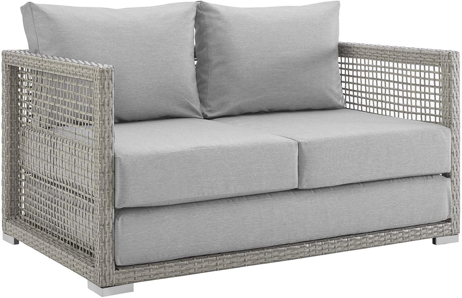 Modway Aura Wicker Rattan Outdoor Patio 52" Loveseat with Cushions in Gray Gray