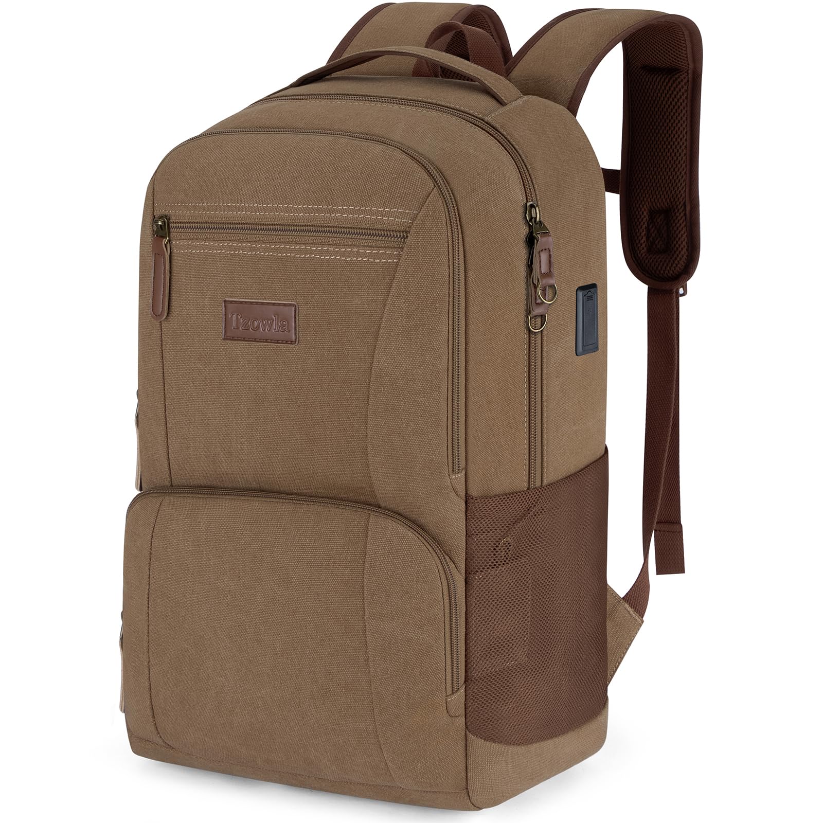 Tzowla Mochila Lona Escolar Instituto para Ordenador Portatil para Hombre Mujer,Mochila Vintage Viajes Trabajo con Puerto de USB/Tipo C,Mochila Libros Informal Aptas Portátil de 15,6 Pulgadas