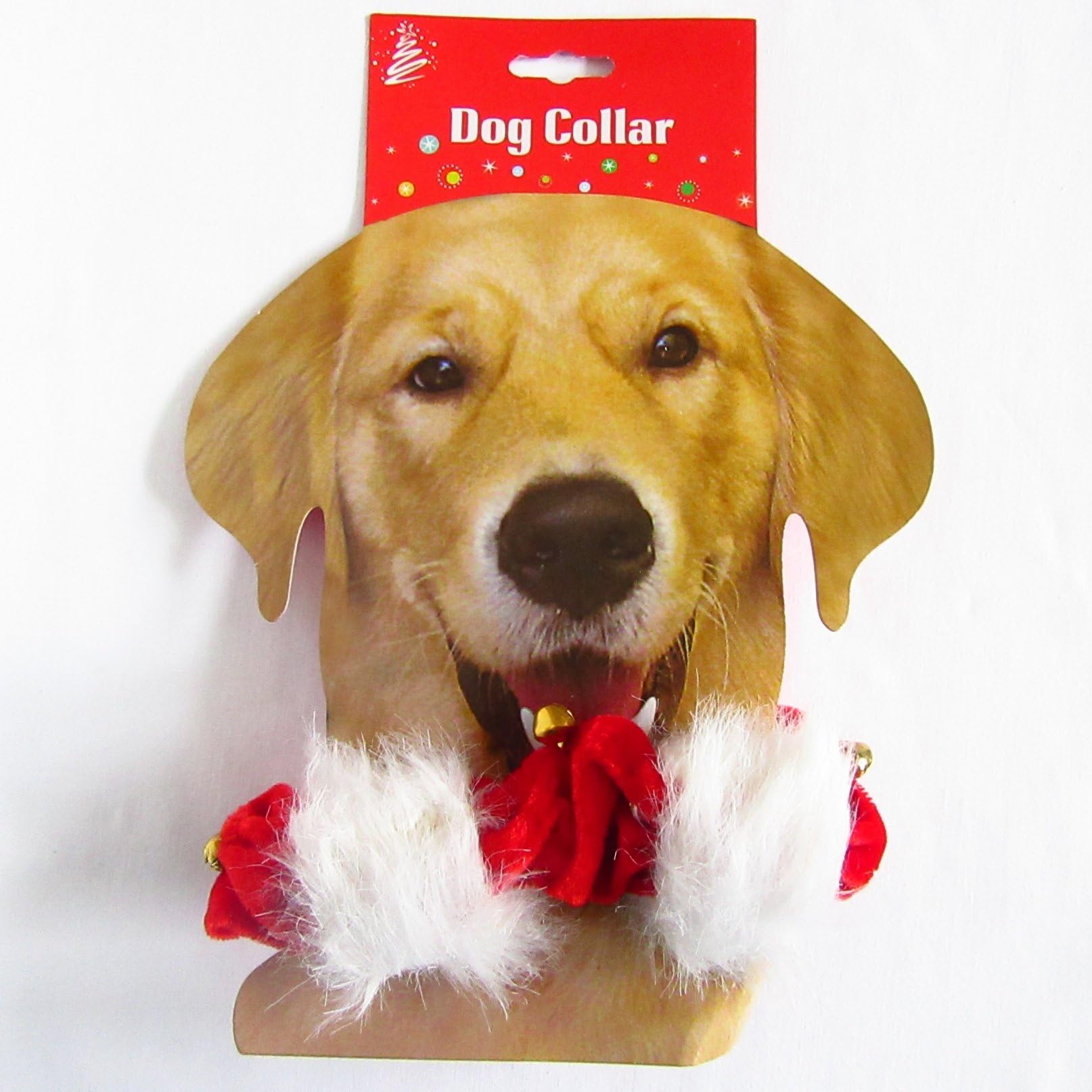 Christmas Dog Collar Jingle Bells Red with White Fur for Small / Med Dogs or Puppies