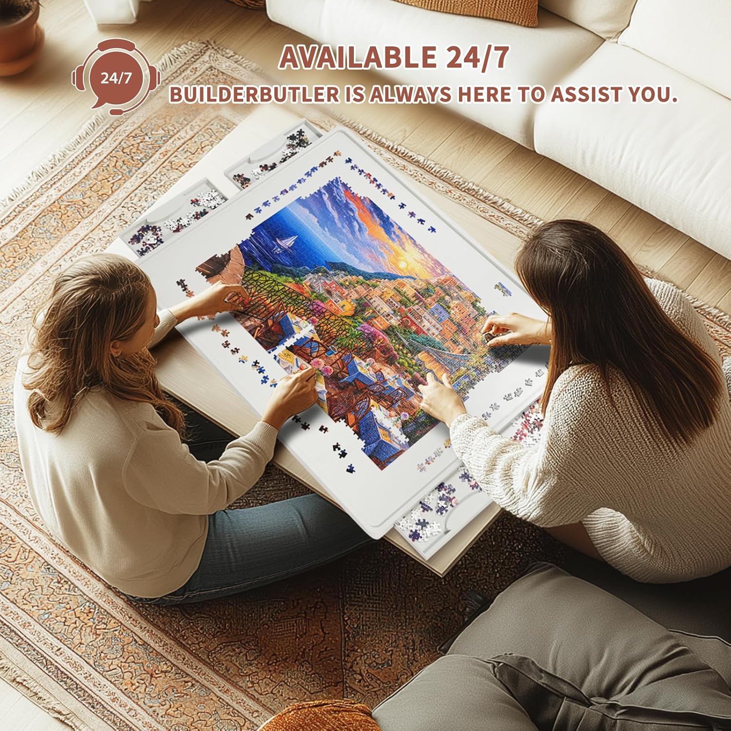 BuilderButler Lightweight 1000 Pieces Rotating Puzzle Board with 4 Sliding Drawers and Cover – 360° Lazy Susan Spinning, 30.2"x22.44" Portable Plastic Puzzle Table, for Mom