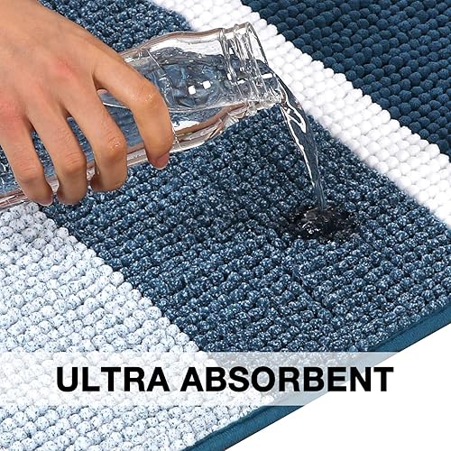 Miniatura 5 de Tapete de baño de felpa de chenilla de microfibra, diseño de rayas degradadas, ultrasuave, lavable, tapete de baño