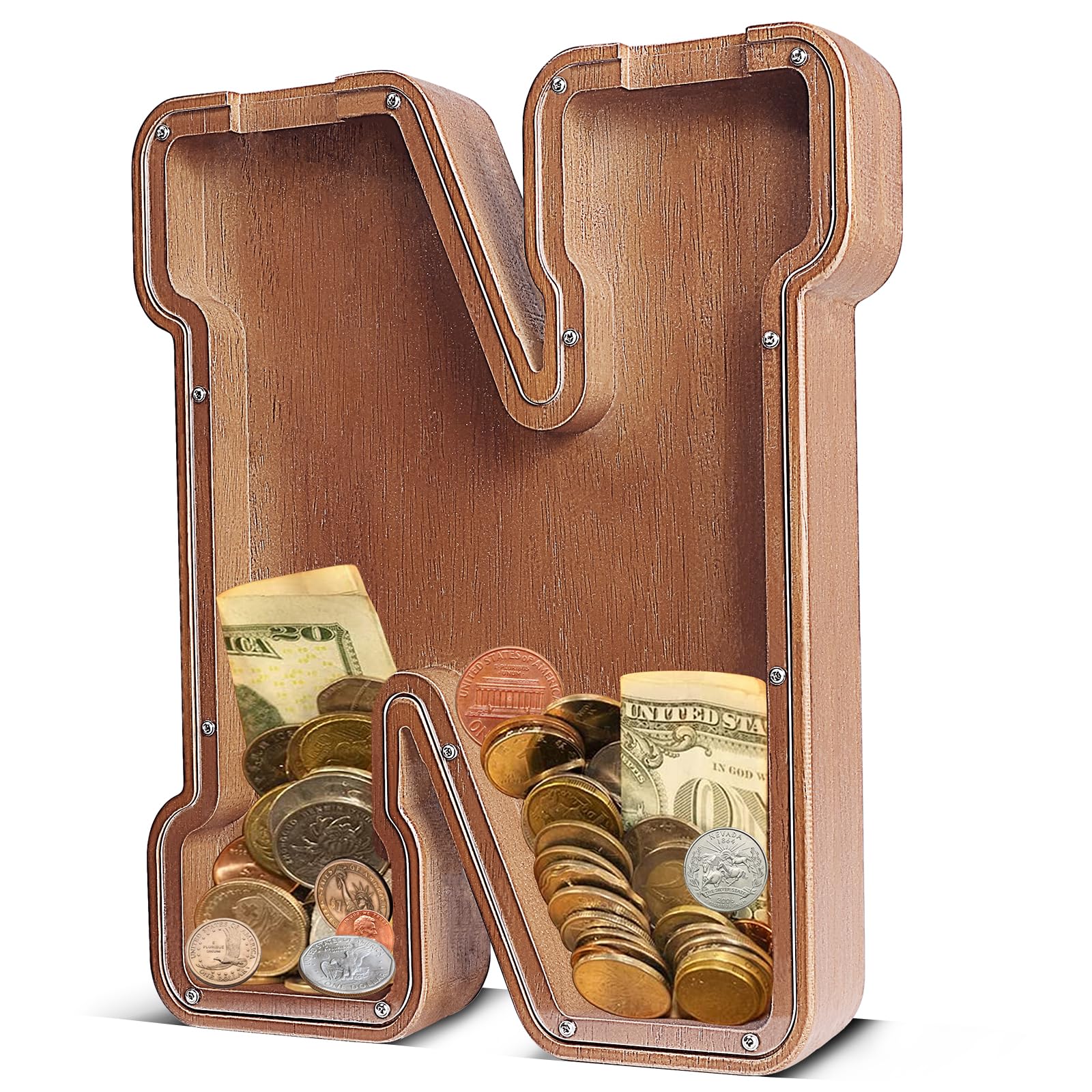 UBeesize 12in Extra Large Wooden Piggy Bank,Letter Piggy Bank for Boys Girls,Money Coin Bank for Kids,Christmas,Birthday,Children“s Gift and Home