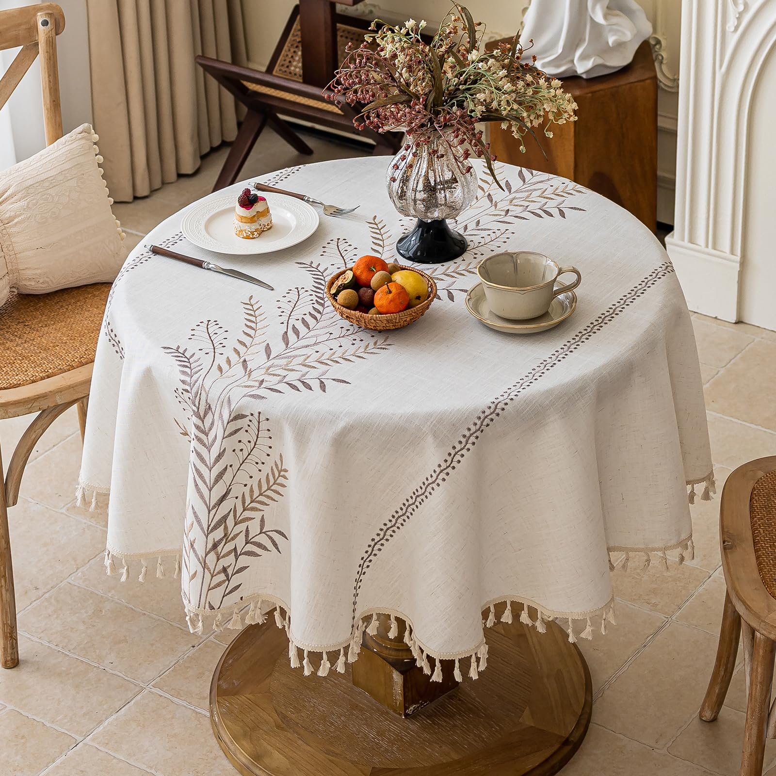 Joyfol Day Rustic Waterproof Linen Round Tablecloth