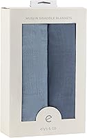 Vista 2 de Ely's & Co. Paquete de 2 mantas de muselina de algodón para bebé, 100% muselina de algodón, extra grandes (47 x 47 pulgadas), azul zafiro y azul