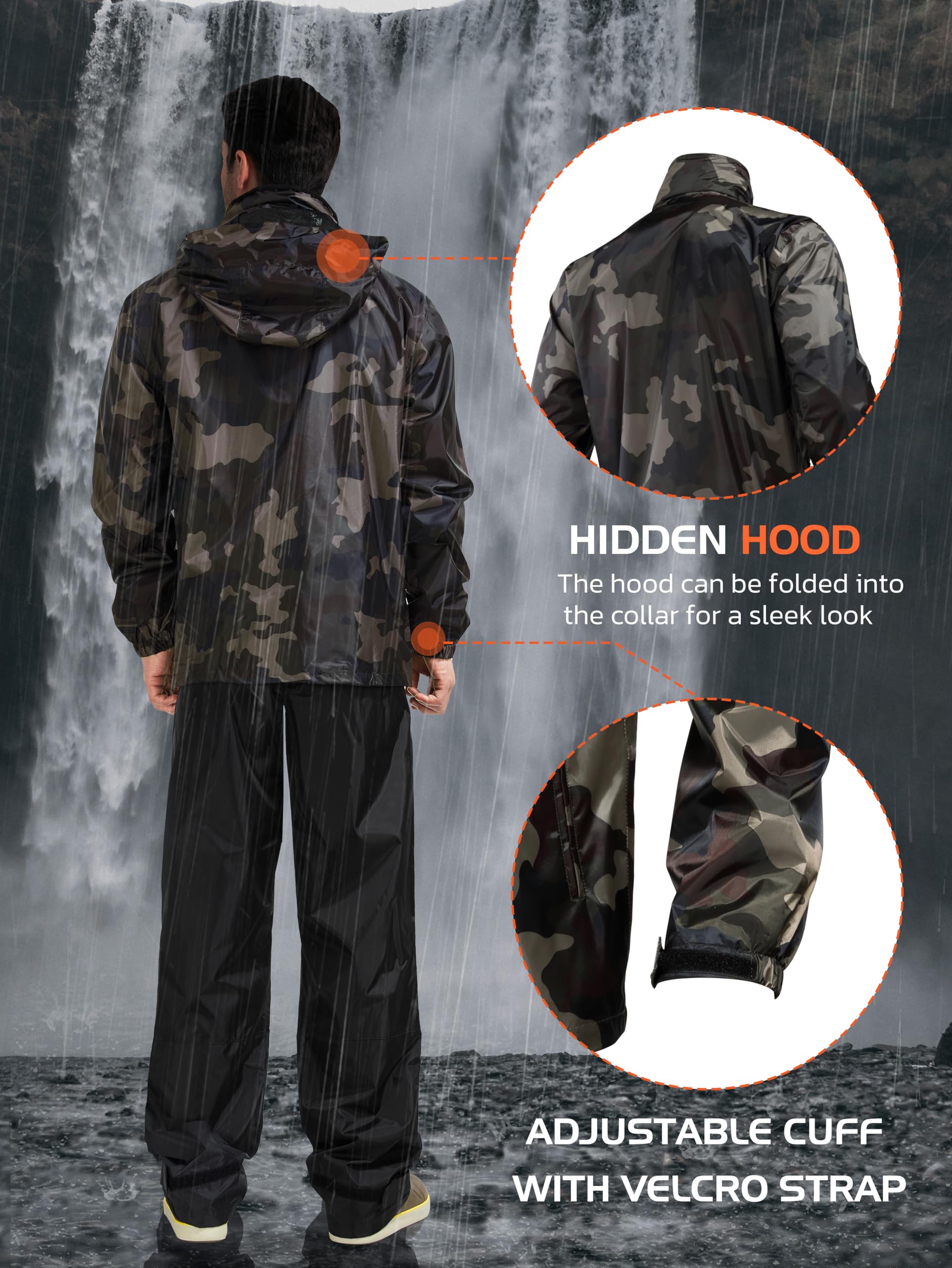 Rodeel Waterproof Fishing Rain Suit for Men (Rain Gear Jacket & Trouser Suit)