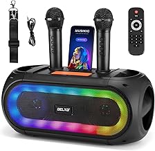 Delxo Karaoke Machine with 2 Wireless Microphones for Adult, Powerful Portable Bluetooth Speaker Loud for Party, PA System Remote Singing Machine with LED Lights, Support BT TWS USB TF, Gift