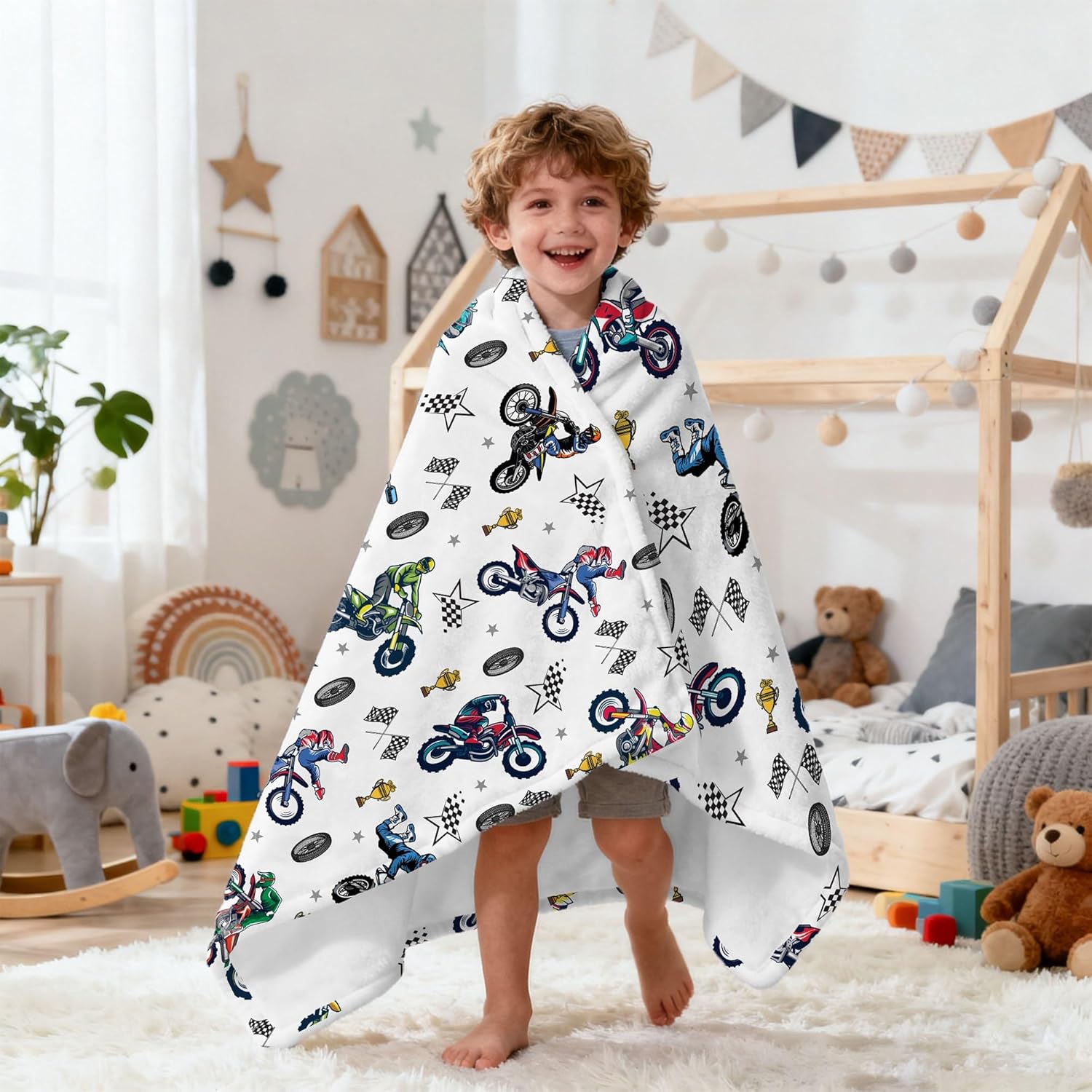 Dirt Bike Throw Blankets,Dirt Bike Gifts for Boys Men,Soft Cozy Flannel Throws for Kids,Lightweight Quilts for Bedroom Sofa,50"x60"