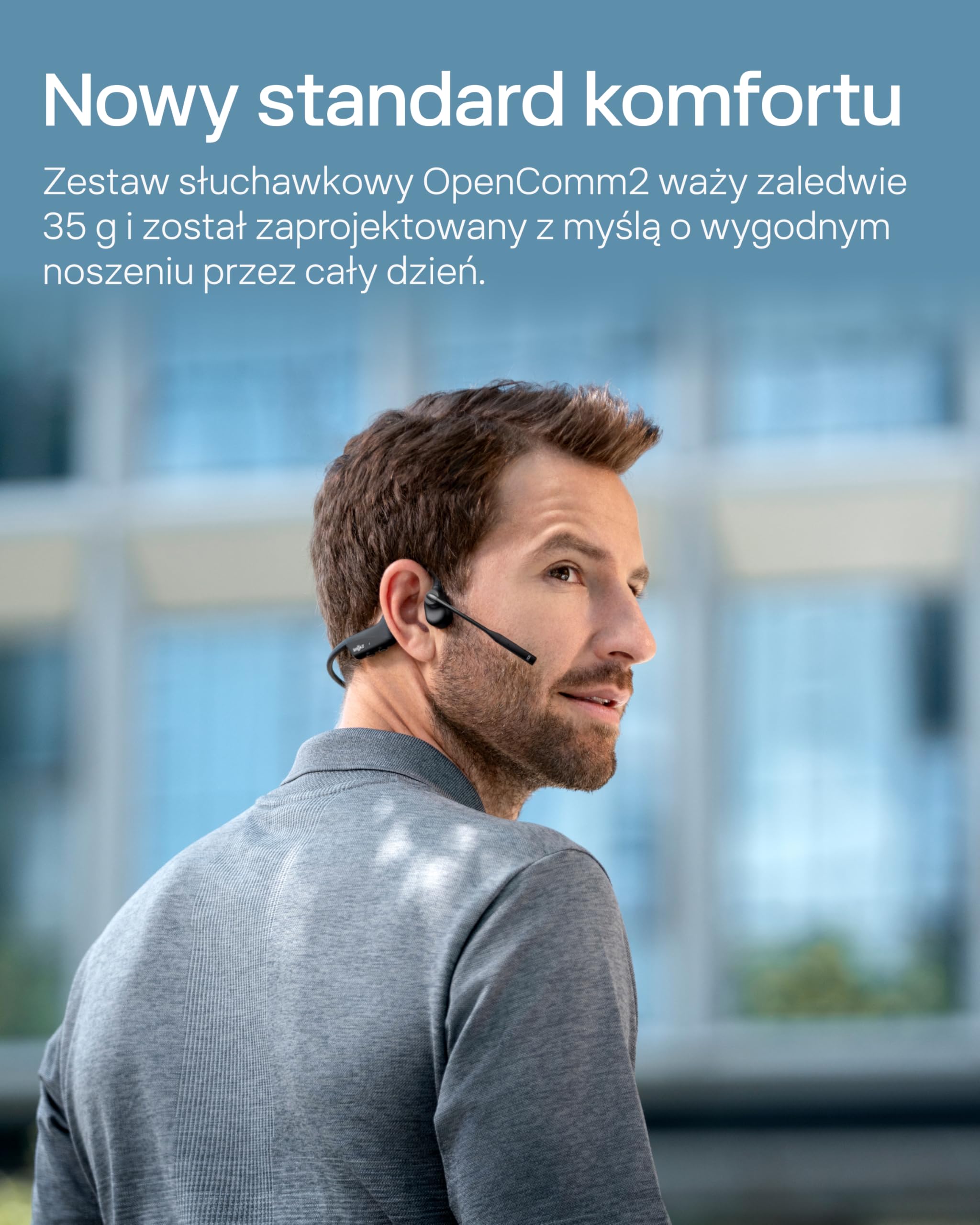Shokz OpenComm2 UC headset Open-Ear na PC z USB-A | 16h rozmów, mikrofon z redukcją szumów, Bluetooth, technologia kostna, do biura, połączeń i spotkań