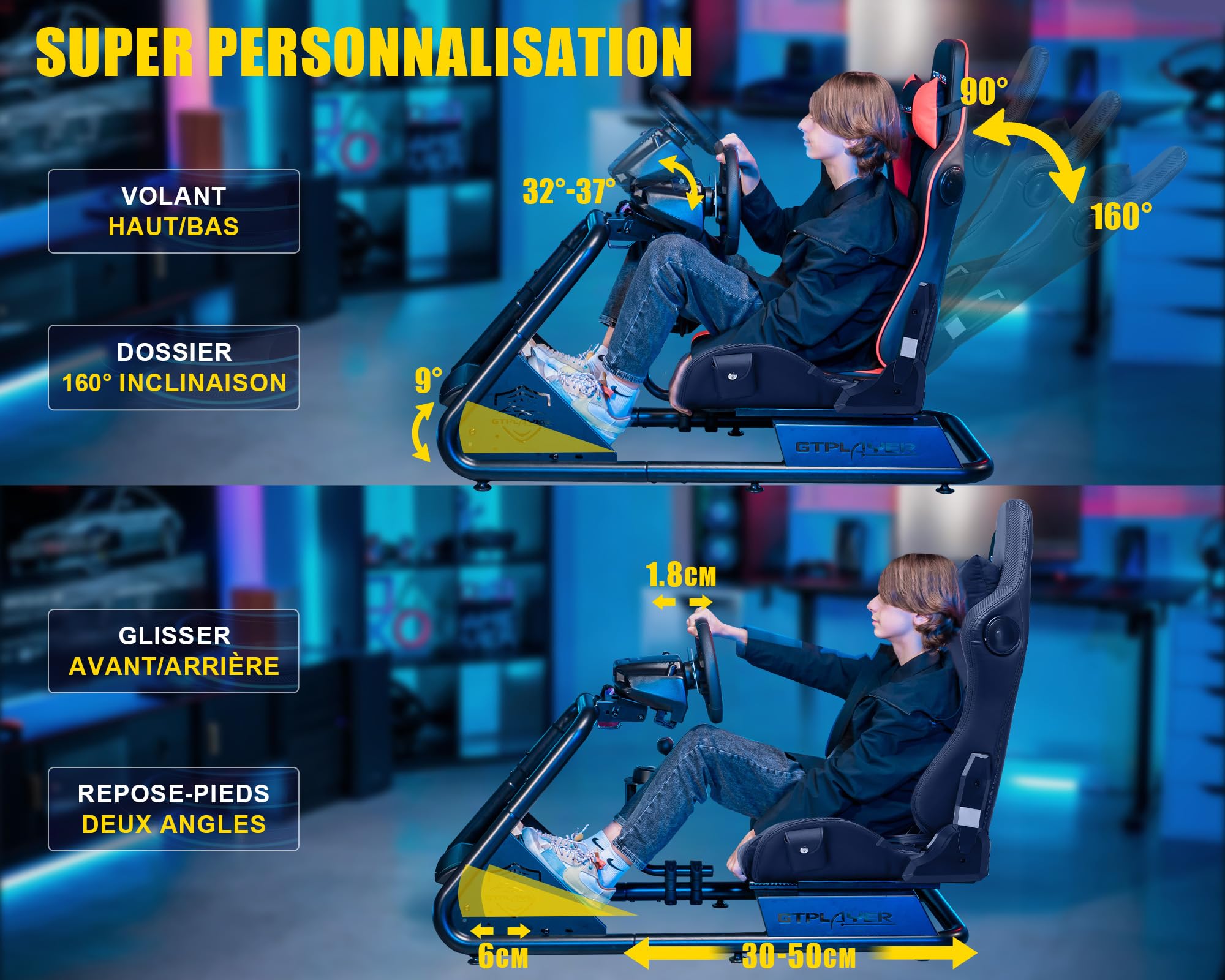 GTPLAYER Simulateur de Conduite, Siège de Simulation pour PC avec Haut-Parleurs, Support pour Volant et Pédalier