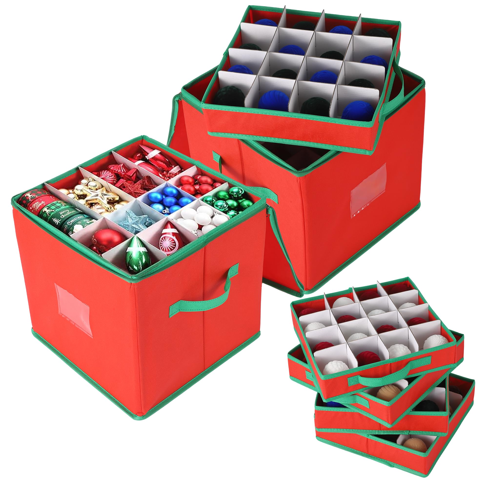 2er Set Weihnachtsdeko Aufbewahrung, Weihnachtskugel Box Mit Herausnehmbaren Tabletts, Doppel-Reißverschluss, Reißfestem Vliesstoff – Lagert Bis Zu 128 Christbaumkugeln, Rot