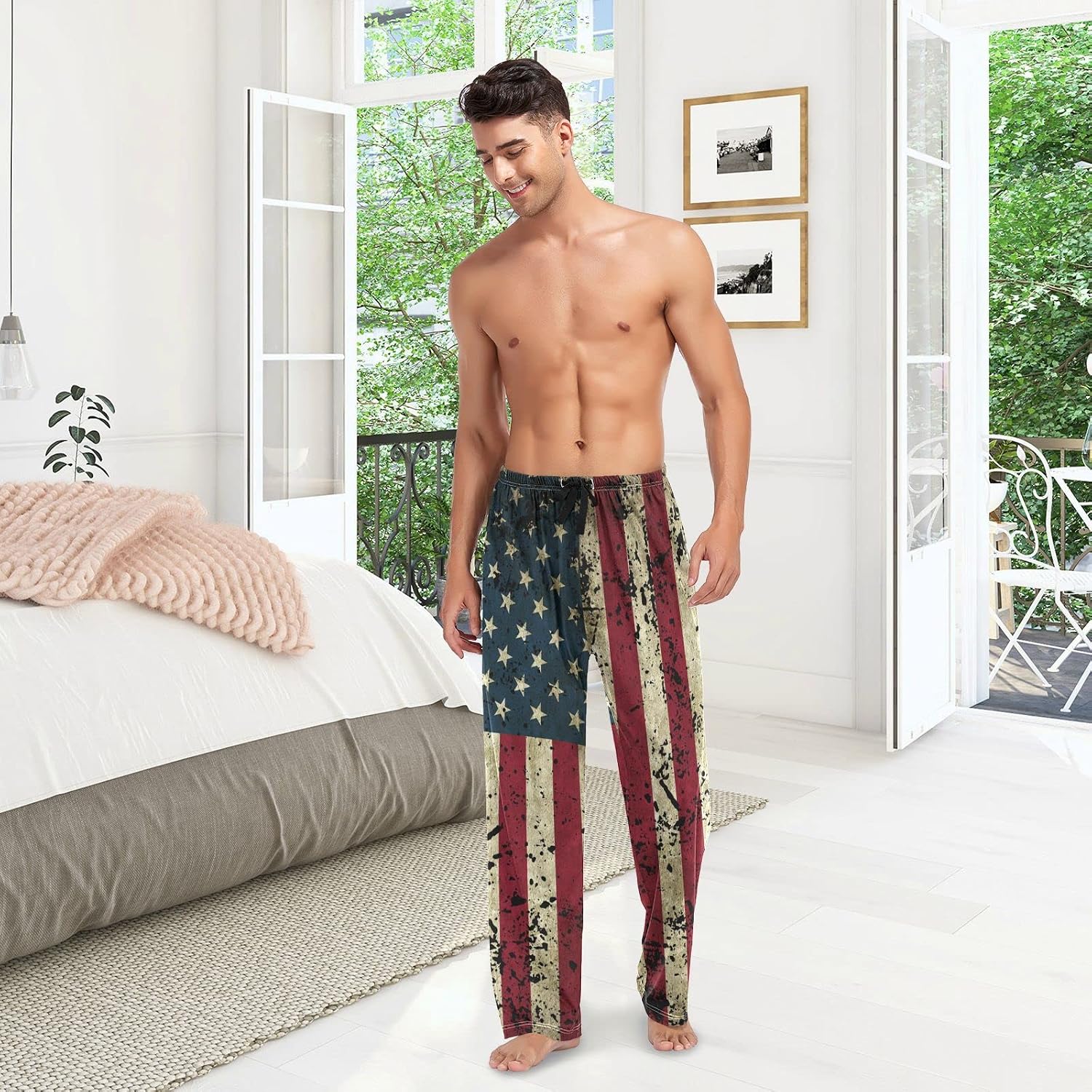 BGXW Men's Pajama Pants Drawstring lounge sleep pants House Pajama Bottoms with Pockets