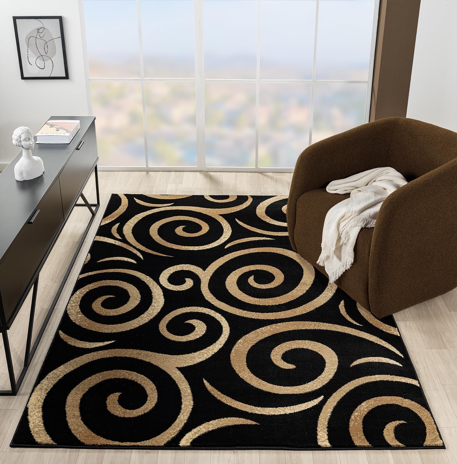 Ultra Soft Area Rug - Modern Abstract Design for Indoor Living Room & Bedroom - Stain Resistant, Easy to Clean - (2'7"x7, Brick)