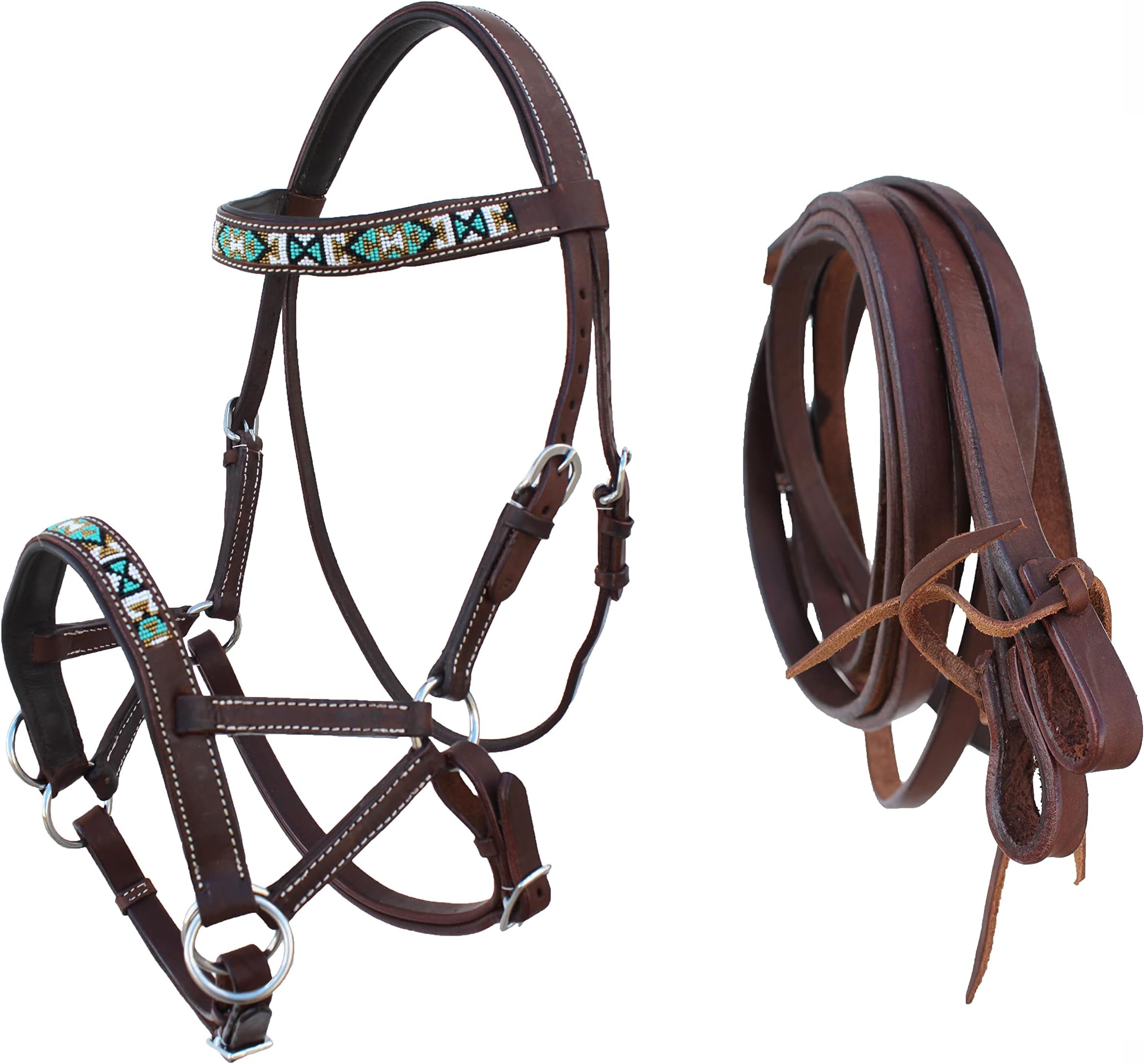 ChallengerHorse Western English Leather Bitless Sidepull Bridle w/Split Reins 77RS13