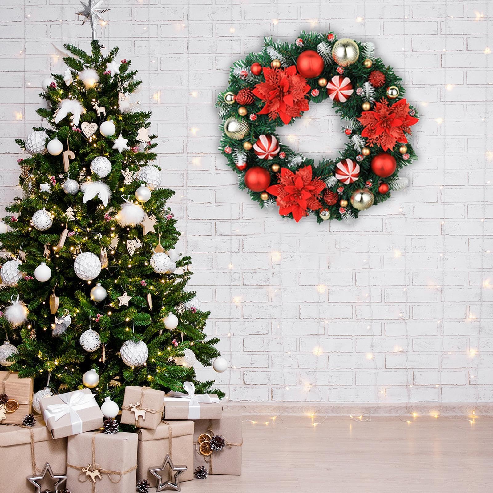 Amazon.co.jp: ライト付きクリスマスリース、16インチのホリデーリース