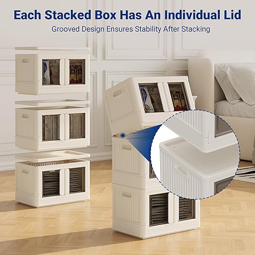 Miniatura 3 de FLEXIMOUNTS 75 QT Contenedores de almacenamiento apilables con tapas, contenedores de almacenamiento plegables de plástico, organizadores de armario