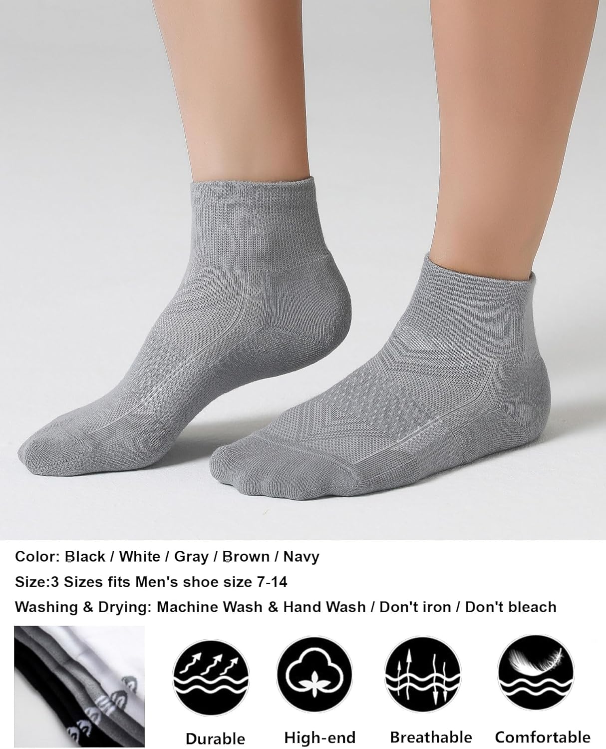 CS CELERSPORT 6 Pack Men's Ankle Socks with Cushion, Sport Athletic Running Socks - Image 4