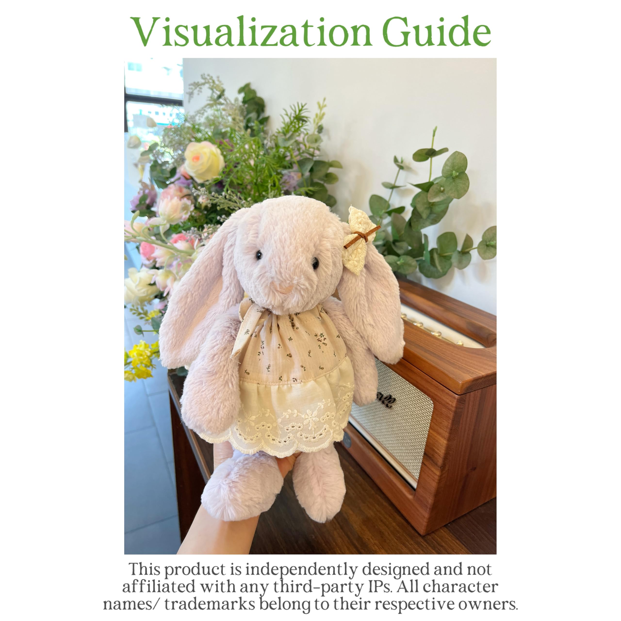 Kleidungsset nur für Plüschtiere (30cm Kleidung teddybär) Blaue Strickjacke Blumenkleid Spitzenclip,Passend für 28cm Hoppie Hase mit Schlappohren Honey Teddybär(Teddybär Nicht enthalten)