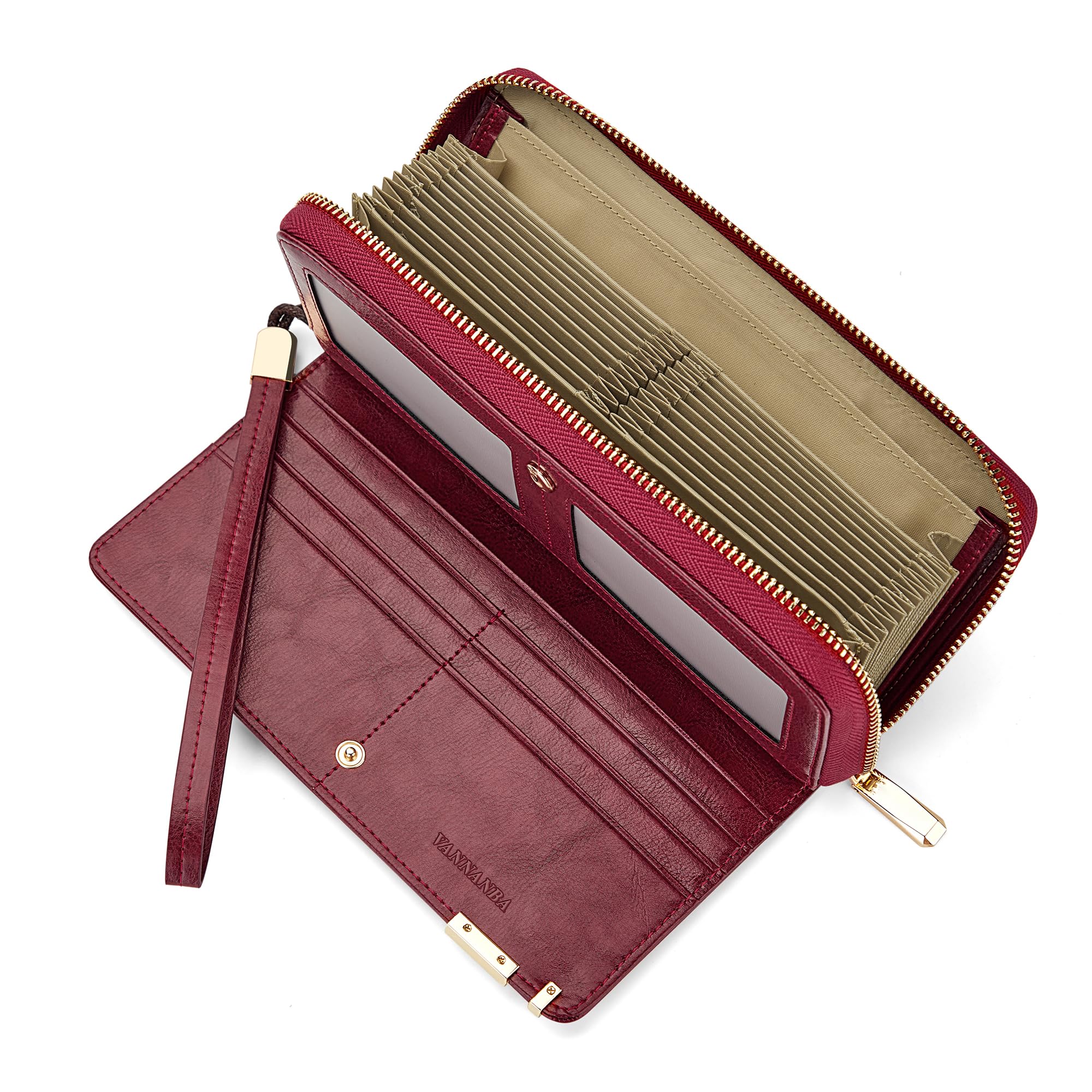 VANNANBA Long Wallet for Women Genuine Leather Zipper Wallet Large Capacity Organizer Accordion Wallet
