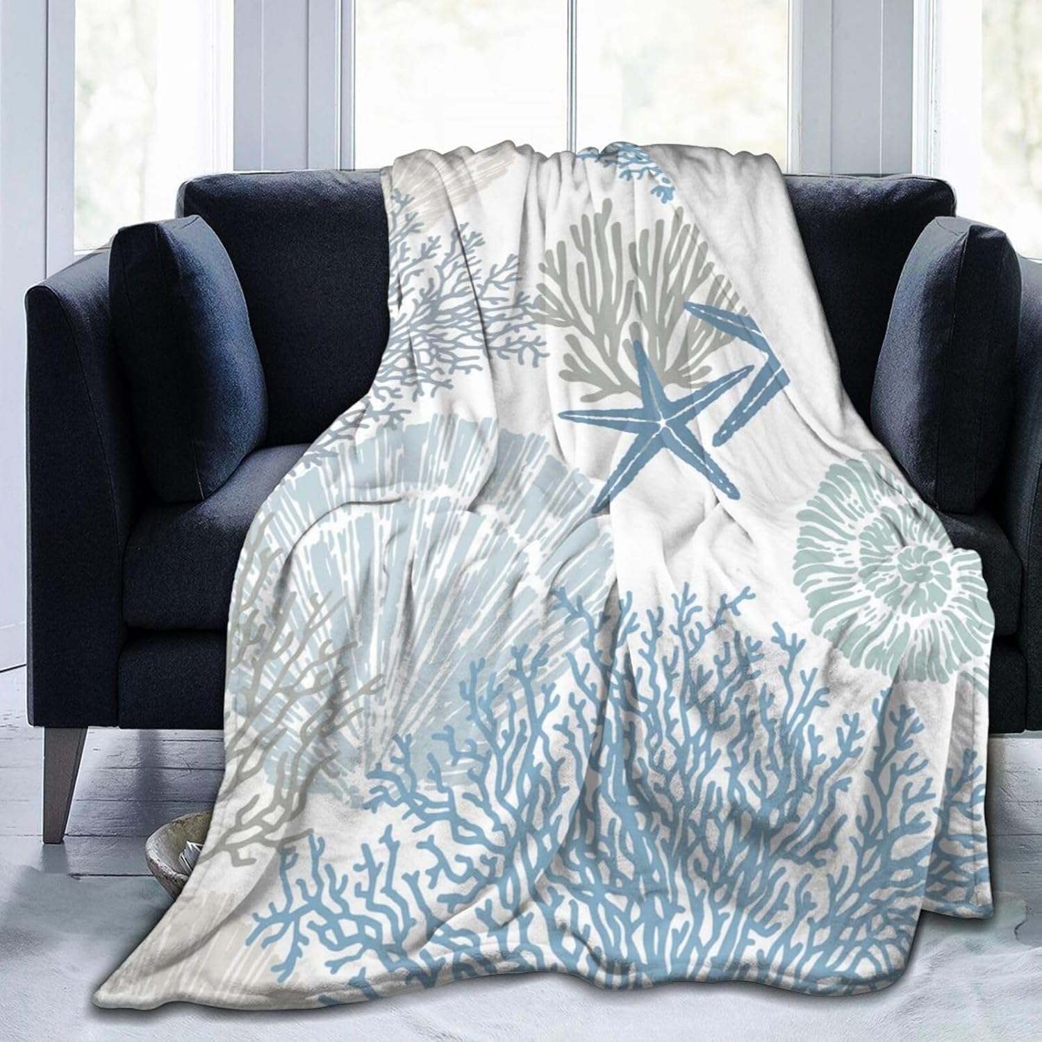 Ocean Coral Beach Nautical Coastal Blanket Soft Comfy Flannel Throw Blankets Warm Bed Throws Plush for Couch Sofa Camping Office Travel Home Bedroom Decor Girls Boys Kids Gifts 50"X40" - Image 2