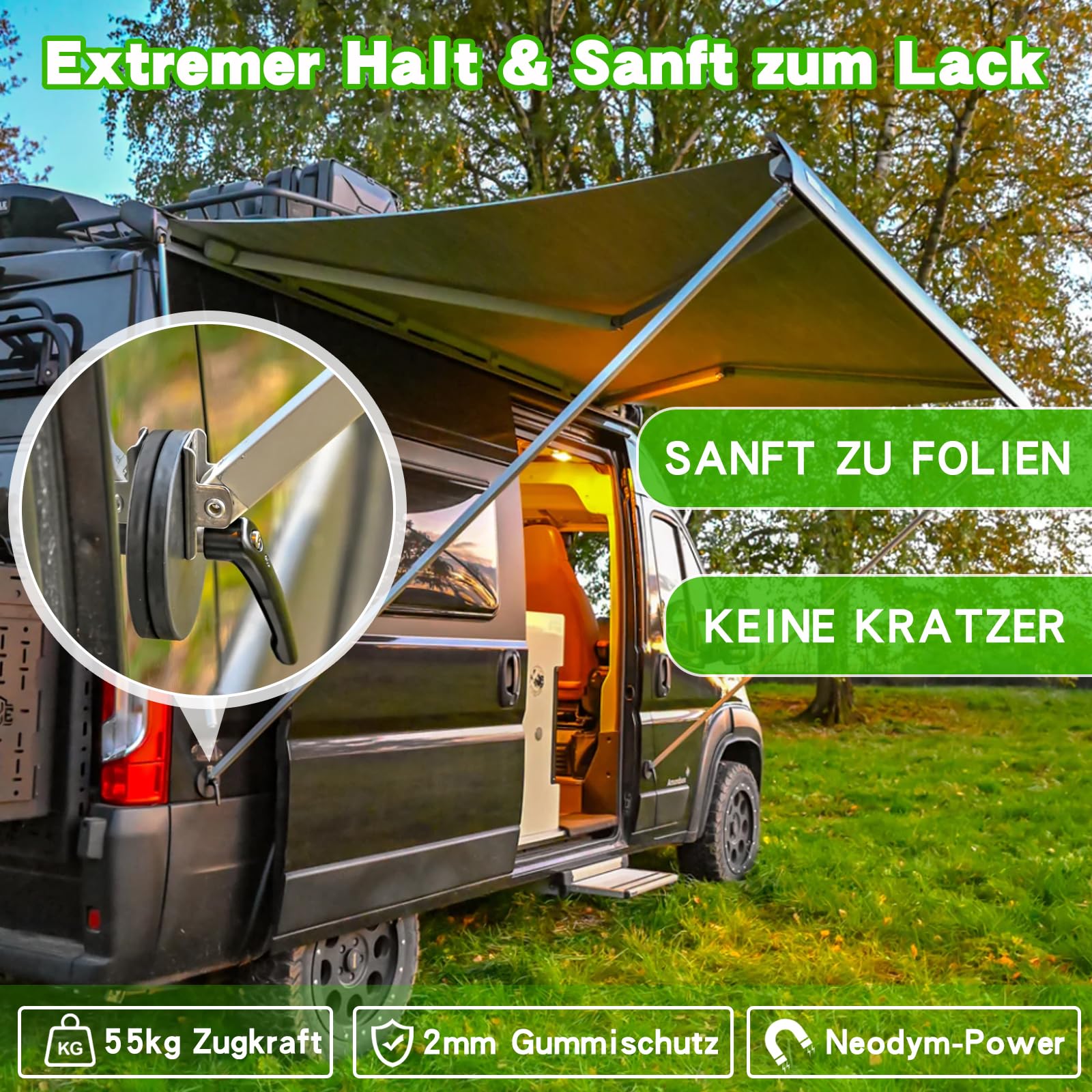 Markisenhalter mit Magnet (2 Stück) | Halterung für Markisenfuß | Markisenfusshalter Passend für Thule, Fiamma, Dometic | Zubehör für Wohnmobil, Camper, Kastenwagen & Van