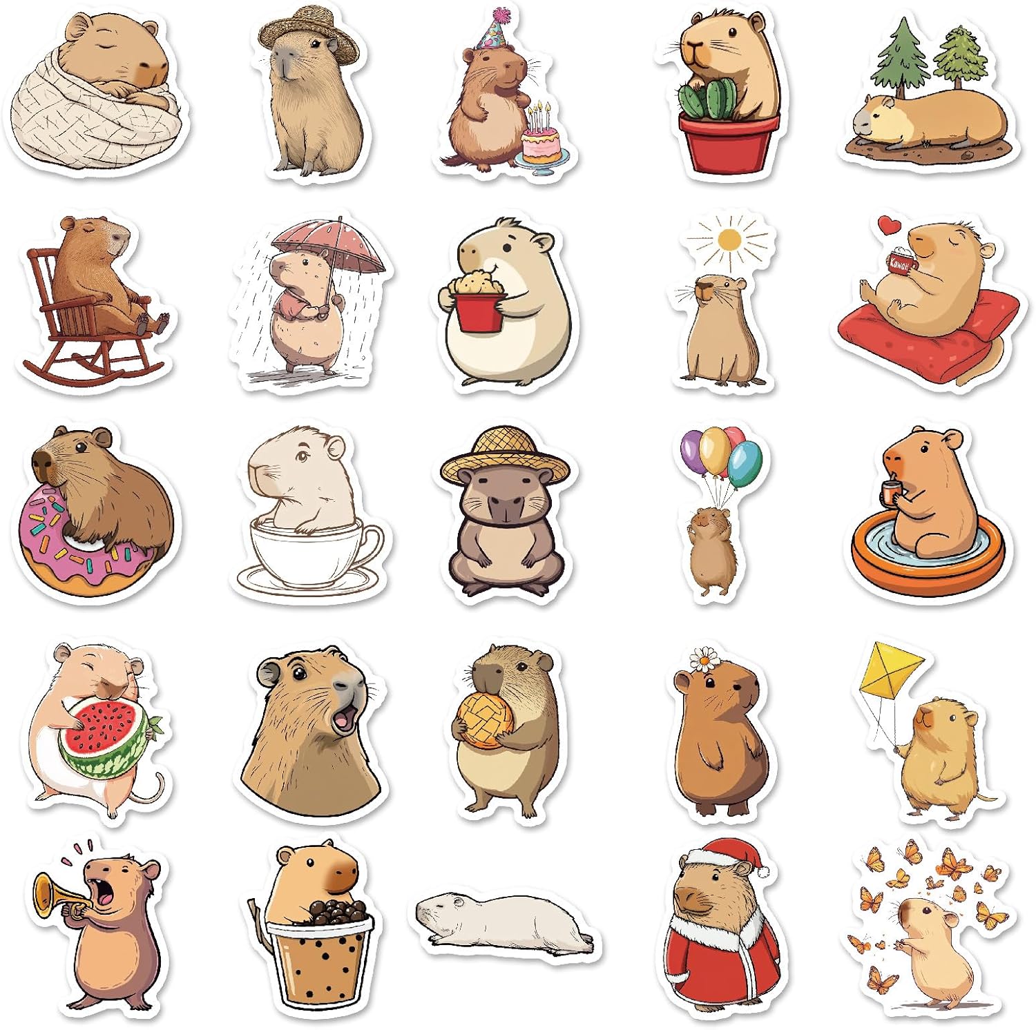 50PCS Capybara Stickers Cute Animal Decals for Adults, Cartoon Capybara Sticker for Water Bottles Laptop Luggage Skateboard, Waterproof Vinyl Kawaii Stickers Reward Decal