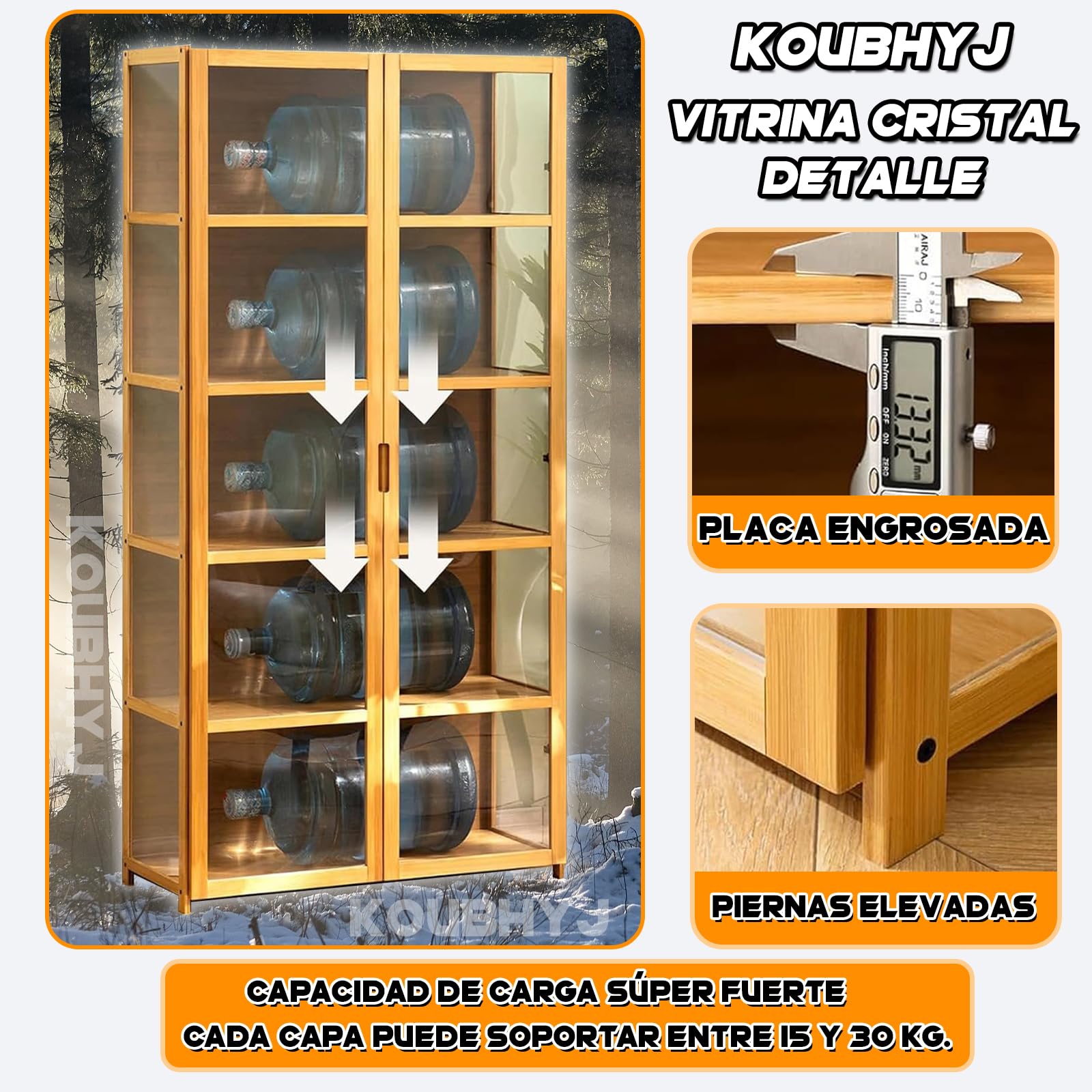 Vitrina Expositora, Multifuncional de Vidrio a Prueba de Polvo, Diseño de Puerta de Gabinete con Solapa, Vitrina Cristal para Dormitorios, Salas de Estar, 42x33x130cm Color de la Madera