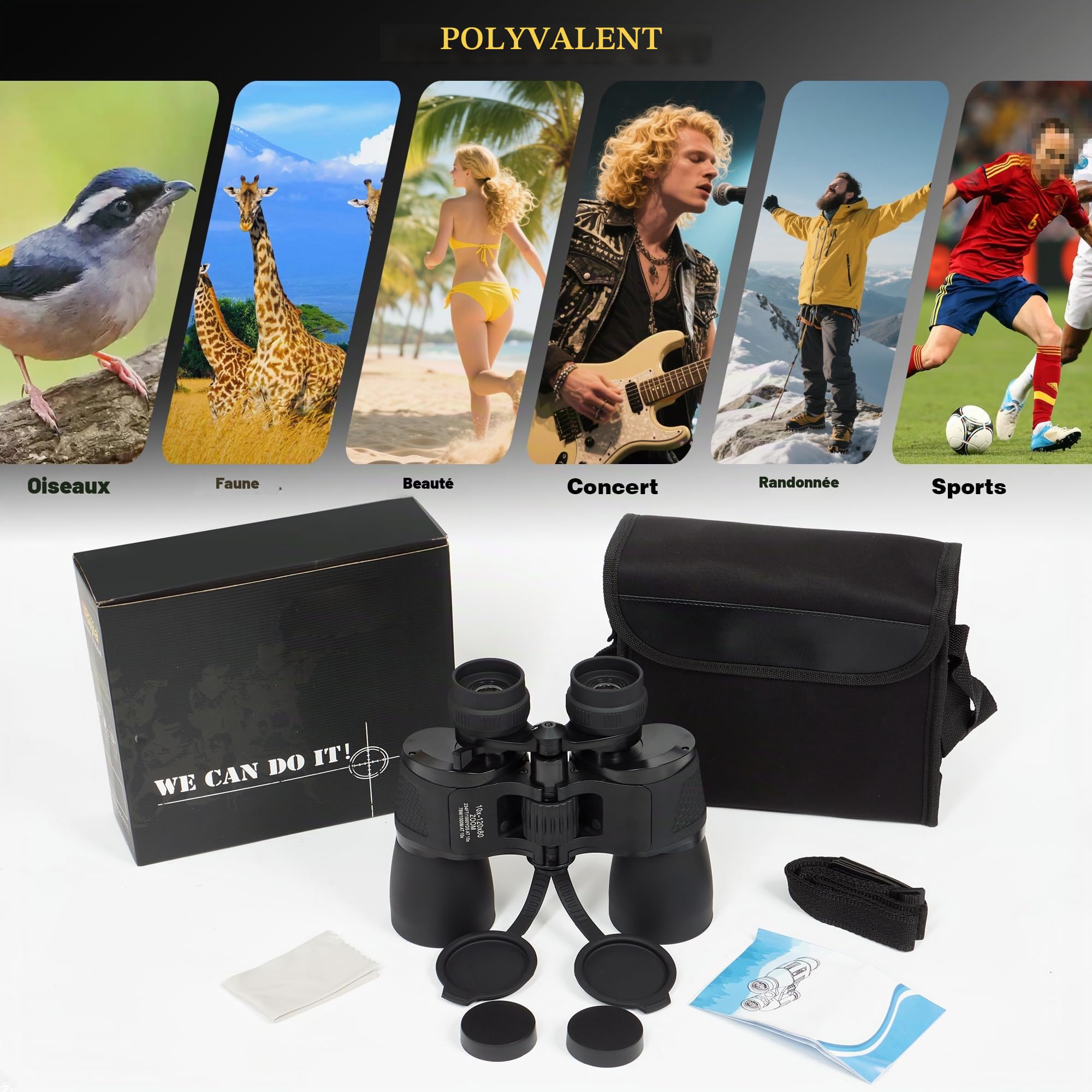 Jumelles Zoom 10–30x50 HD étanches pour Adultes | Revêtement Ambré Haute Transmission, Armure Caoutchouc Antidérapante pour Chasse, Observation Oiseaux, Randonnée, Concert