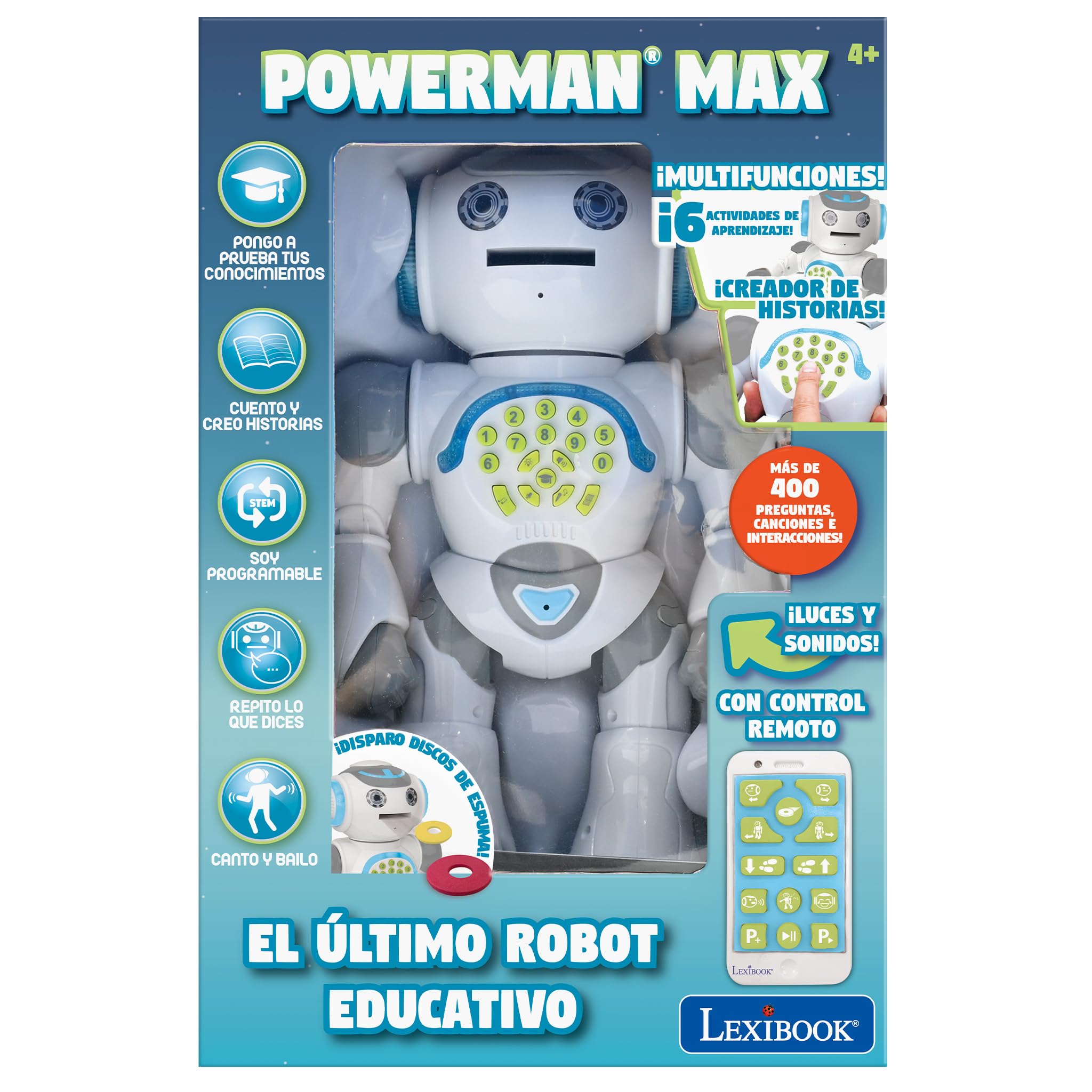 Lexibook, Powerman MAX, robot giocattolo parlante, multicolore, spagnolo, ROB80ES