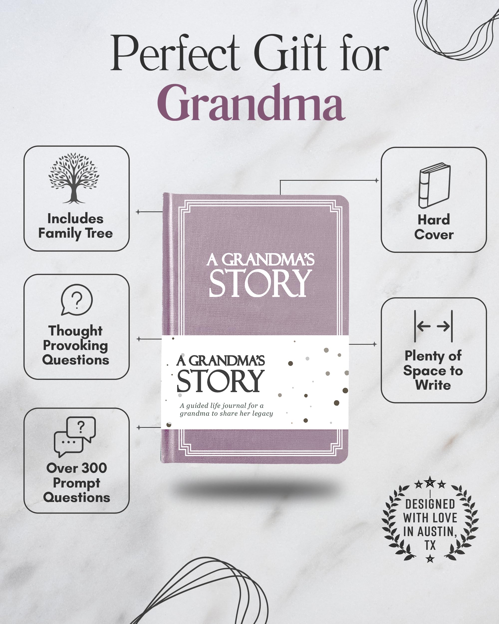 Grandma's Life Story Journal (Hardcover): Ein bedeutungsvolles Andenken für Oma, um ihre Reise & Erinnerungen zu teilen, Buch enthält über 250 prompt Fragen, sentimentales Geschenk für Muttertag,