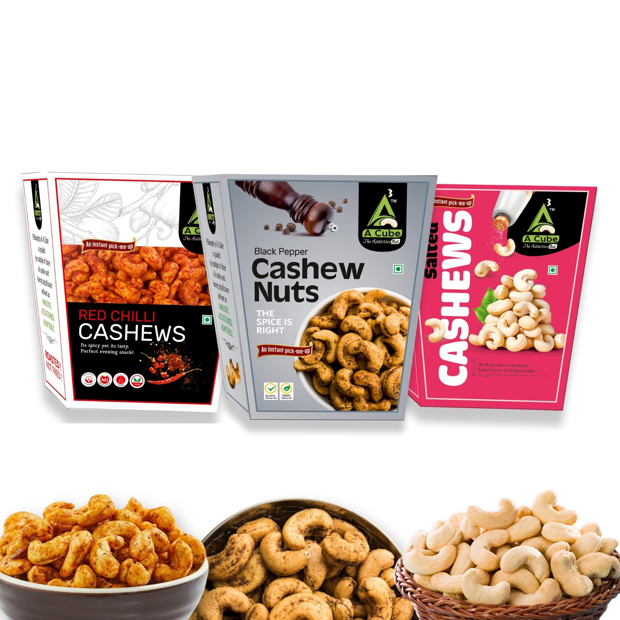 ACUBE Delicious Roasted Salted Cashew Combo|Cashew And Pistachio Combo|Red Chilli,Black Pepper&Salted Flavor Cashew 100 Gram Each-300 Grams (B0D6M3JM1D) Amazon Price History, Amazon Price Tracker
