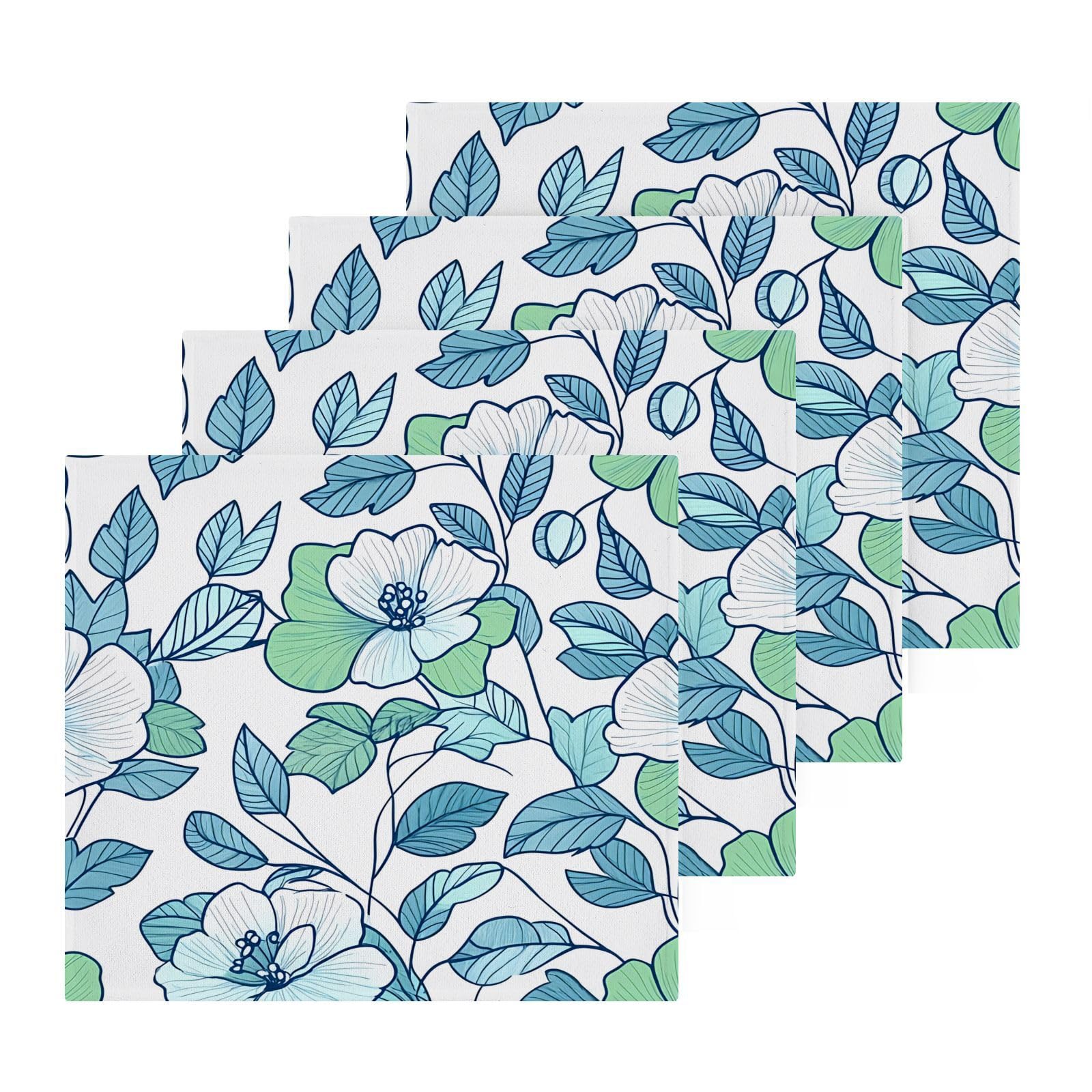 PaChyLuu 2 Pack Green Flowers Cotton Washcloths Highly Absorbent Face Cloth Reusable Body Towels, Gentle for Sensitive Skin, 12 x 12 Inch