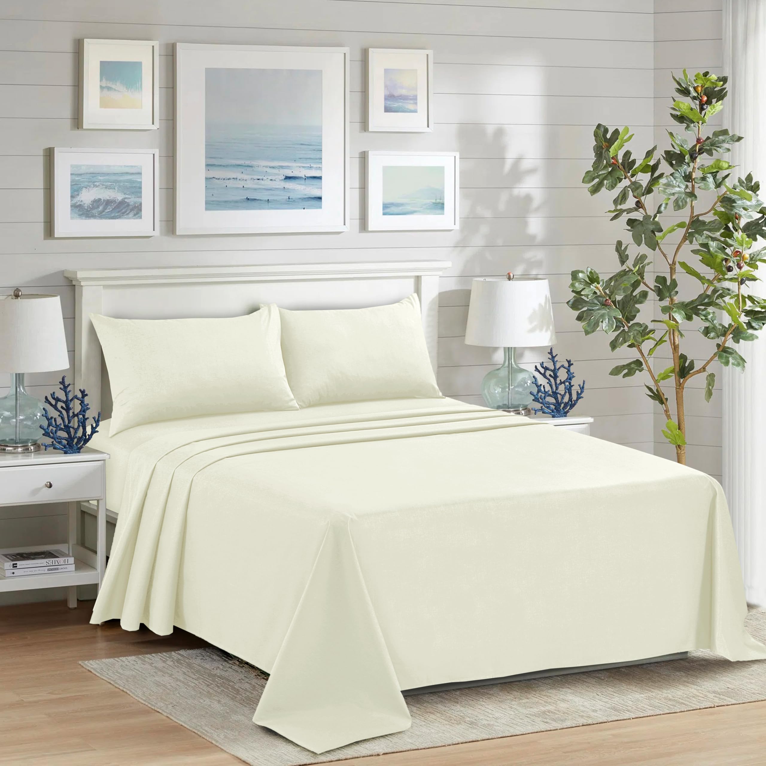 HADI LONDON Polycotton Flat Sheets for Single Double King Size Bed Softest Anti Wrinkle Non-Iron Plain Dyed Top Sheet with 200 Thread Count Ideal for Winter & Summer Bedding (Cream, Double)