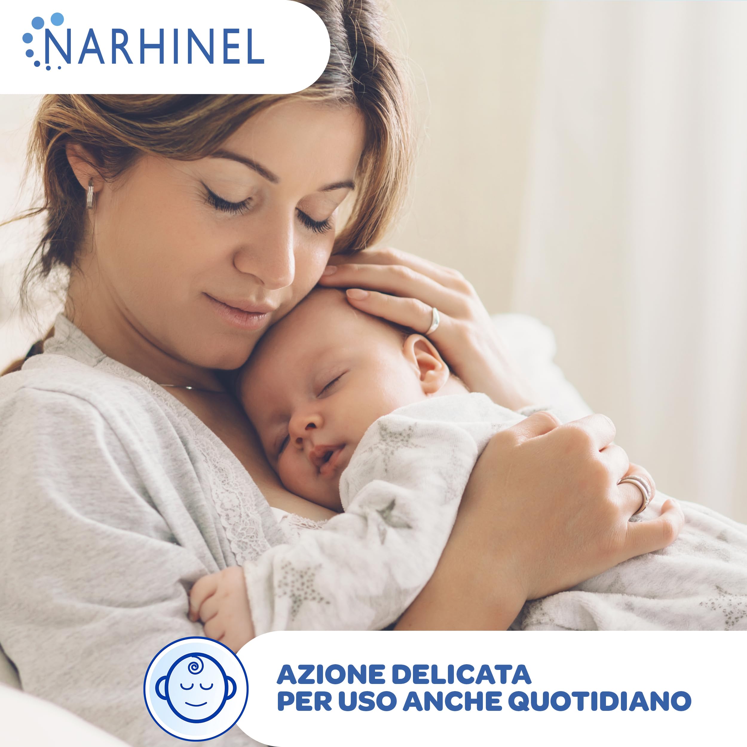 Narhinel Soluzione Fisiologica per Lavaggi Nasali, Soluzione Salina Isotonica, Detersione Delicata in Caso di Naso Chiuso, Pacco da 30 Flaconcini Monodose da 5 ml