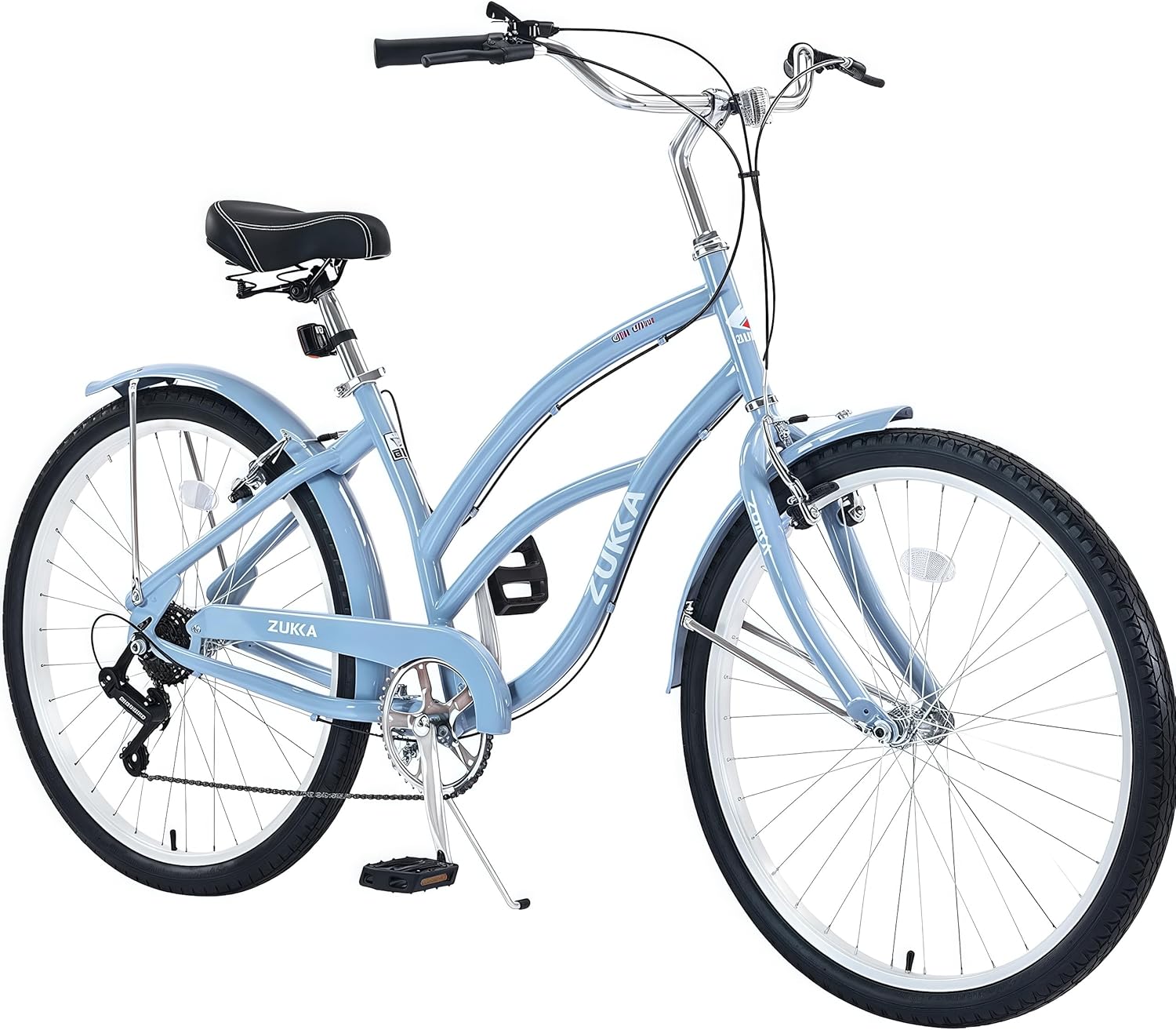 Beach Cruiser Bike, 26 inch Commuter Bicycle for Adult Men and Women, Comfortable City Bikes, 7-Speed Drivetrain in Retro-Styled Steel Step Through or Step-Over Frame, Ergonomic