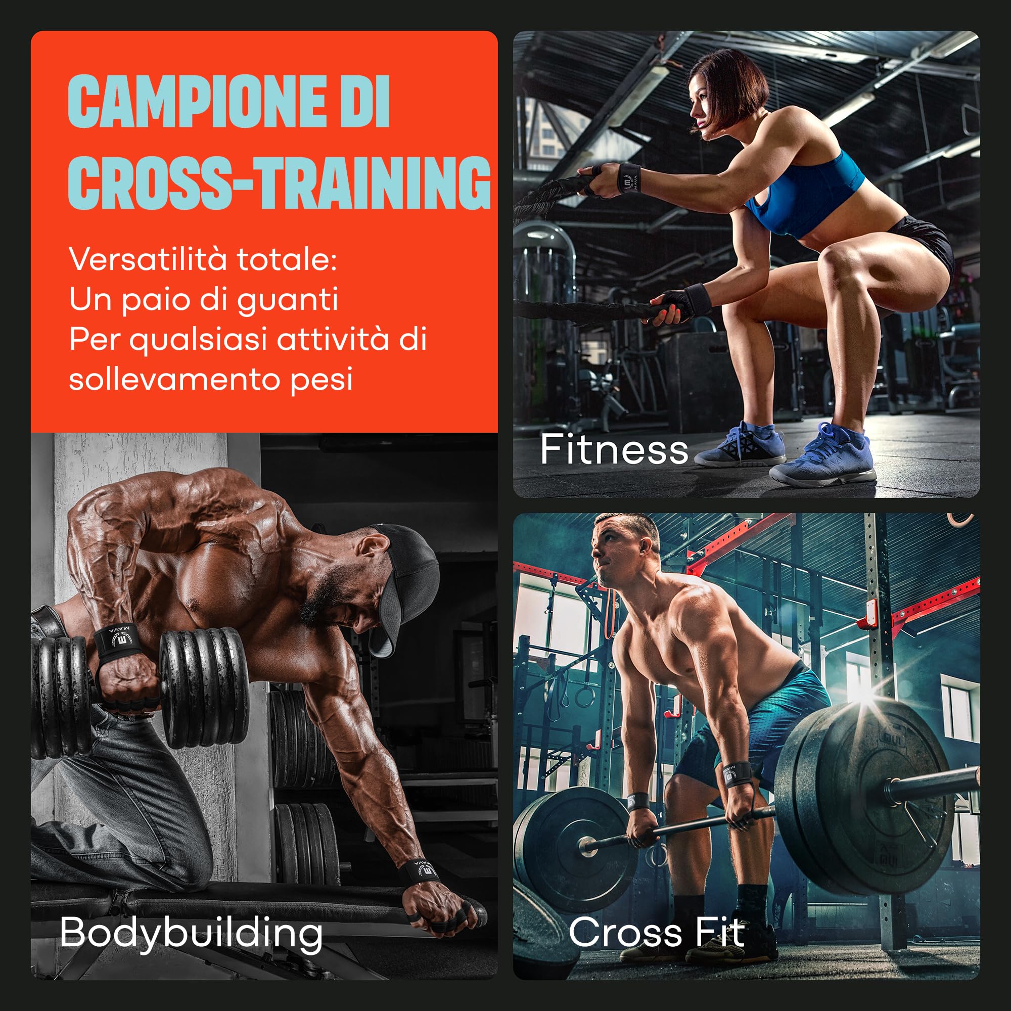 MAVA Guanti da Palestra Aperti per Uomo e Donna; Guanti Imbottiti per Sollevamento Pesi con Supporto Polso; Guanti Palestra Uomo e Donna Anti-Sudore