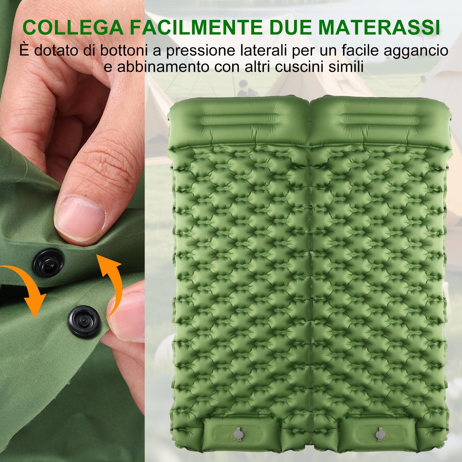 Materassino Gonfiabile da Campeggio con Pompa a Pedale e Cuscino Integrati – 8 cm, 800 g, Ultraleggero per un Comfort Superiore, Isolante e Impermeabile per Campeggio, Trekking ed Escursionismo