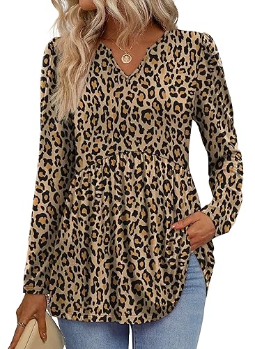 WIHOLL Womens Tops Long Sleeve Fall Shirts Babydoll Peplum Tops