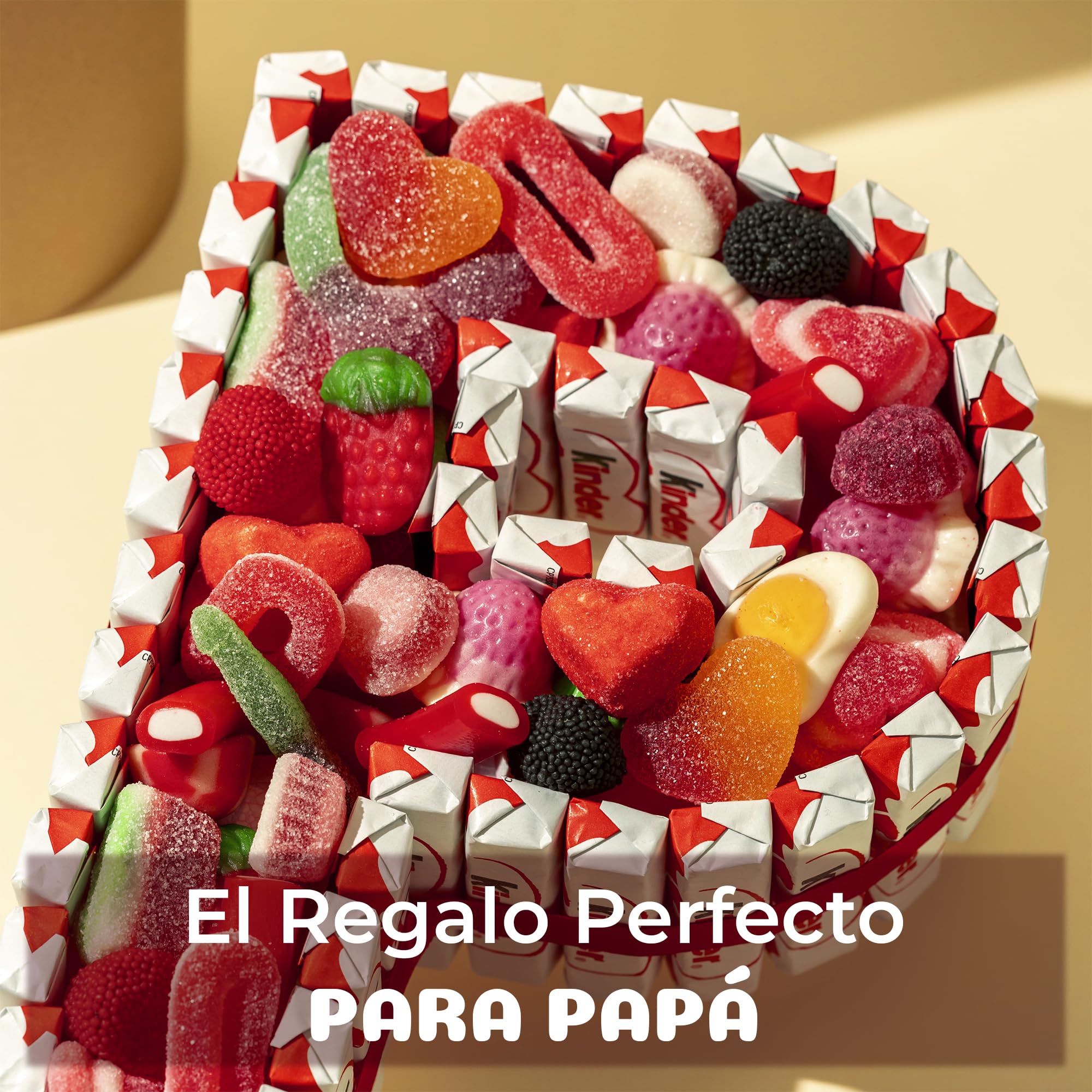 Onza Regalo dia del padre con Chocolates Kinder y Chucherías - Chocolatinas Originales para Regalar Kinder Chocolate - Gran Surtido Chuches y Gominolas - Regalos originales para hombre
