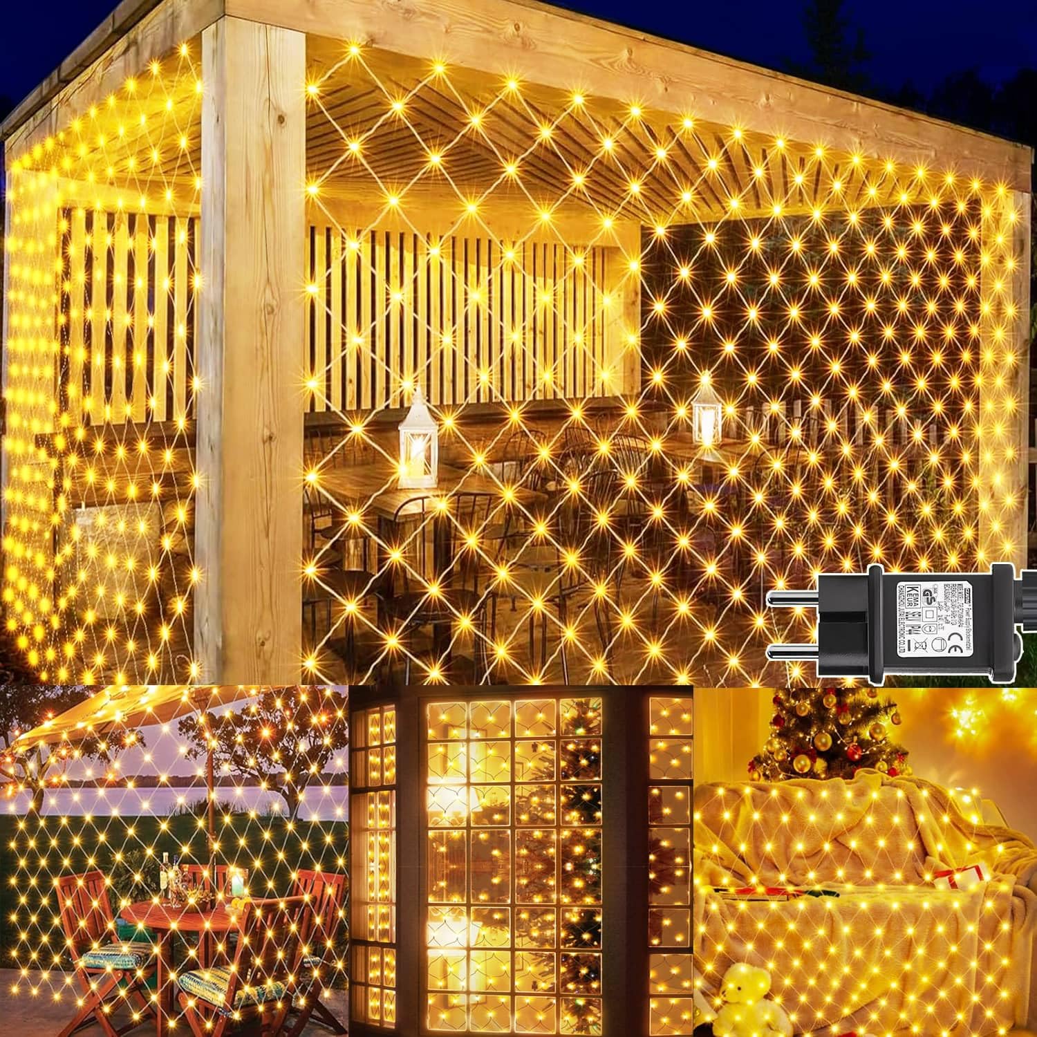 Dekofun Red de Luces Navidad Exterior 3x2m 200 LED Luces Cortina con Enchufe, Temporizador, 8 Modos IP65 Impermeable Malla Luces para Balcón Jardín Árbol Navidad Exterior Interior - Blanco Cálido