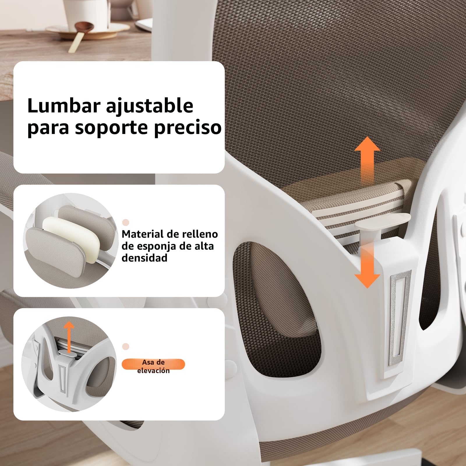 Silla de Oficina Ergonómica,de Escritorio con Respaldo Alto y Malla, Brazos Abatibles, Soporte Lumbar y Reposacabezas Ajustables, Silla Giratoria para Oficina en Casa, Dormitorio o Estudio