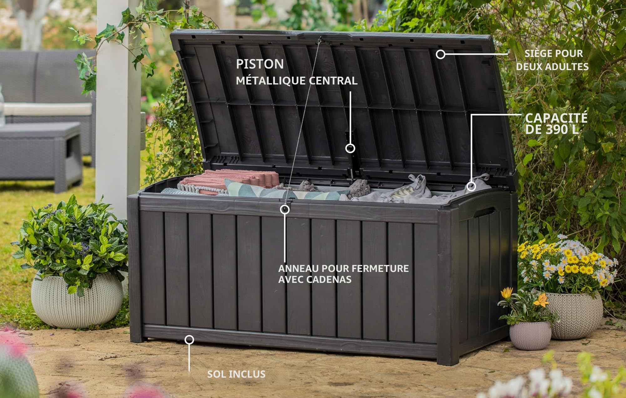 KETER Coffre de rangement extérieur PVC GLENWOOD 390 litres