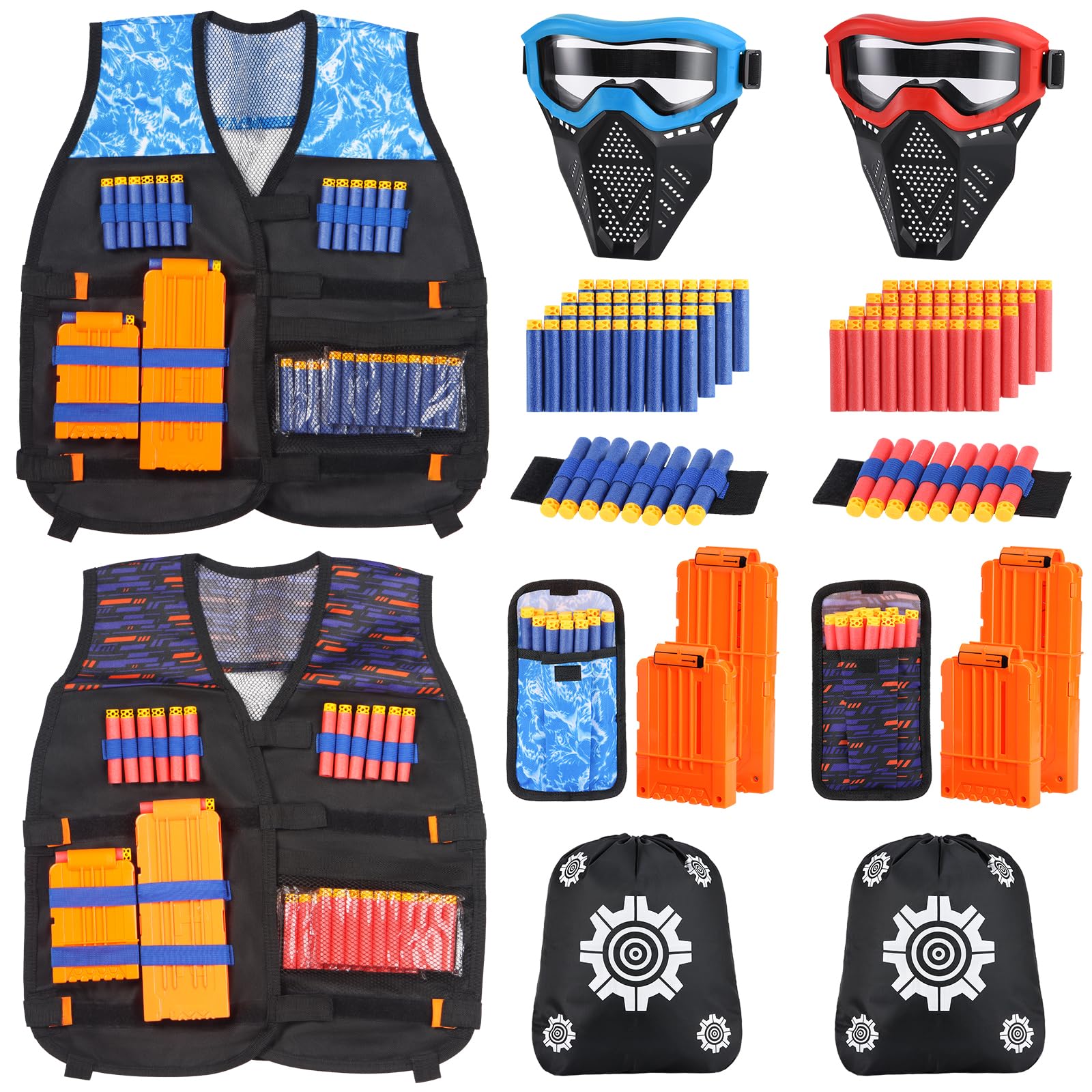 Yomuse Kids Tactical Vest Kits for Foam Blaster with Refill Darts,Darts Magazine,Wrist Band,Tactical Mask,Protective Goggles for Boys&Girls 2 Pack